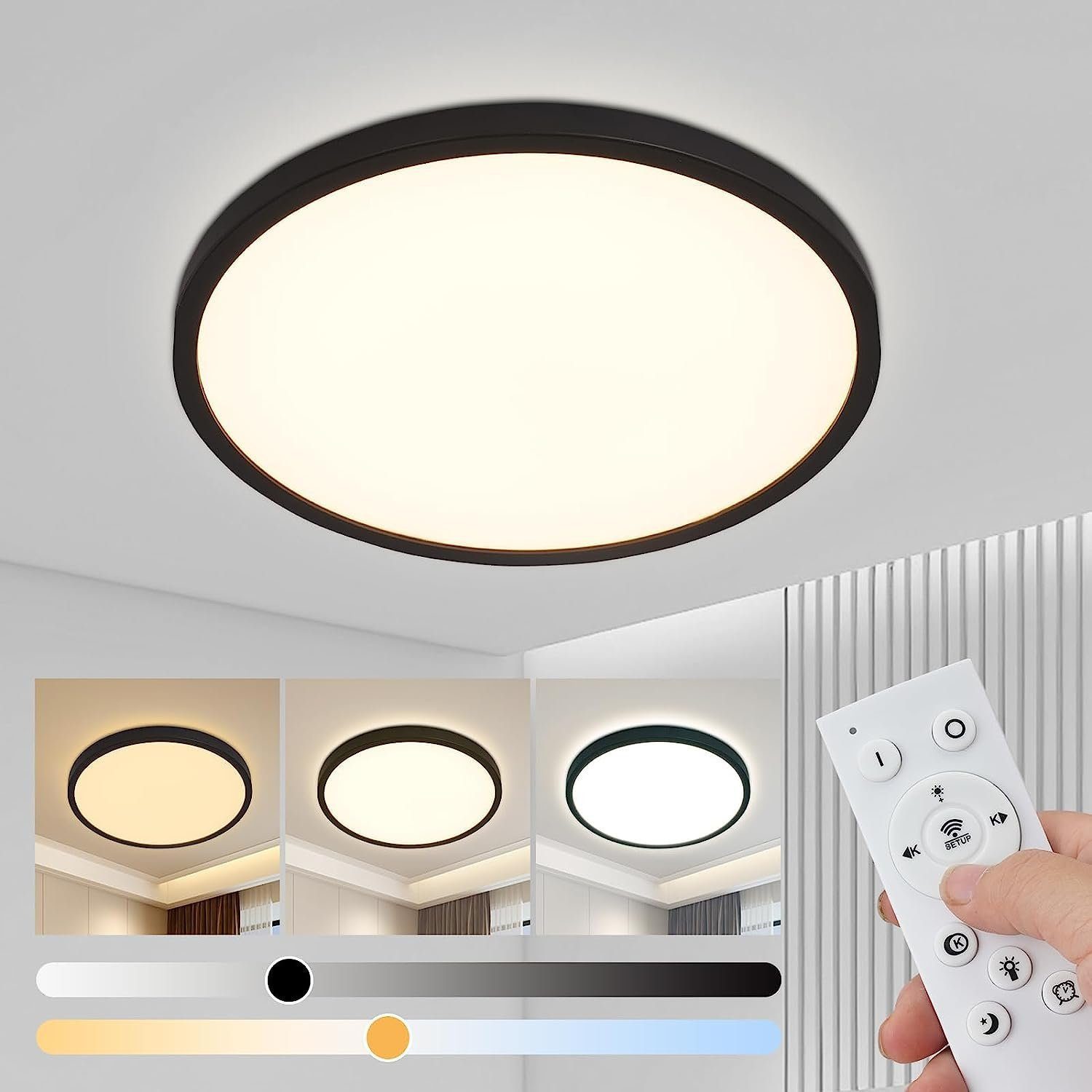 Nettlife LED Panel Weiß Dimmbar mit Fernbedienung Ultra Dünn Rund 20W, Speicherfunktion Timer-Modus, LED fest integriert, Warmweiß Neutralweiß Kaltweiß, für Wohnzimmer Schlafzimmer Badezimmer Küche, 30 x 30 x 2.1 cm