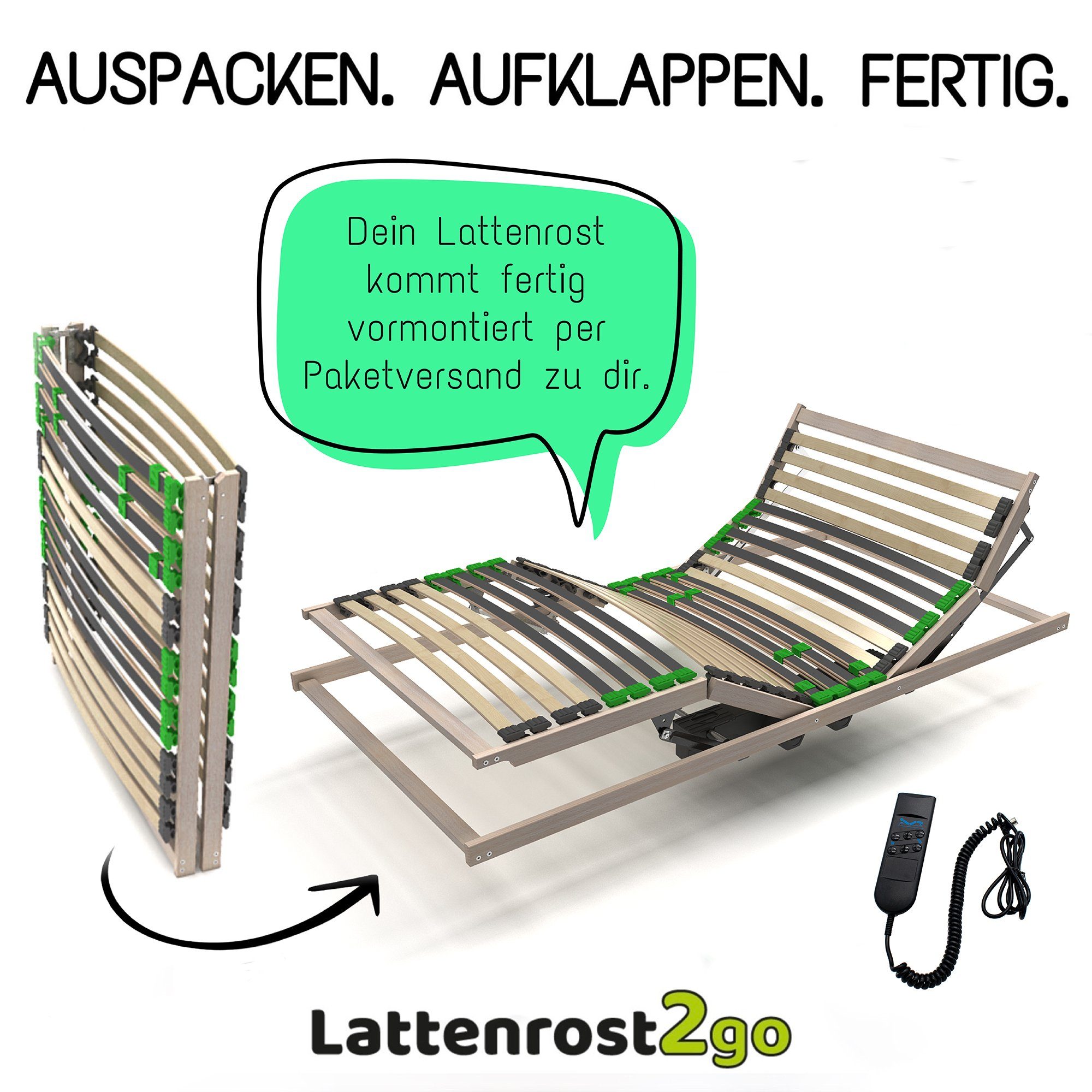 Lattenrost mit Motor »Lattenrost 80x200 cm elektrisch verstellbares Kopf-  und Fussteil«, Lattenrost2go, Kopfteil motorisch verstellbar, Fußteil  motorisch verstellbar, elektrischer Lattenrost, Notabsenkung, Fuss- und Kopfteil  verstellbar