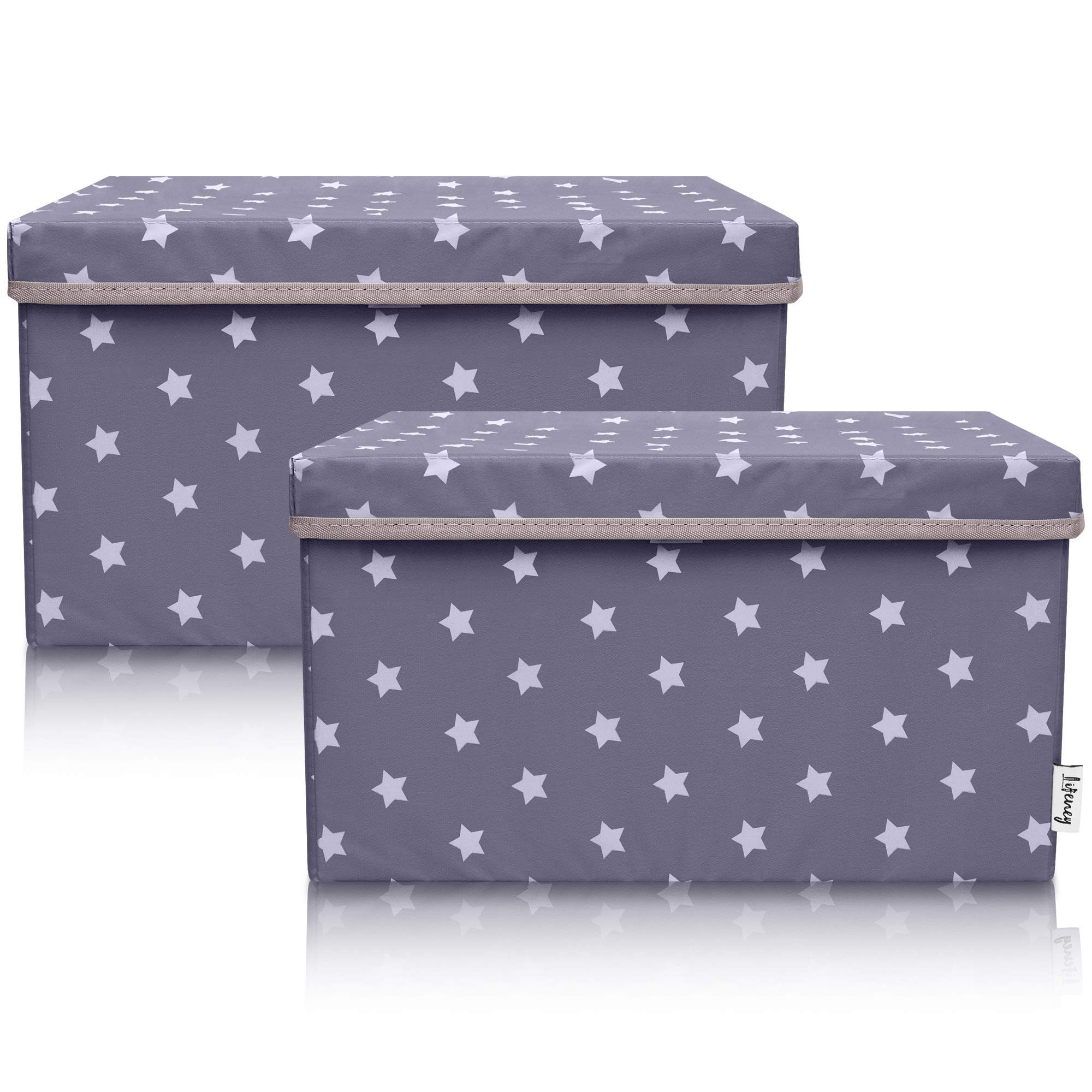 Lifeney Aufbewahrungsbox Aufbewahrungsbox Kinder 37x25x21cm 2er-Set für Kinderzimmer, Dunkelgrau mit Sternenmuster, vielseitig für Wohnbereich