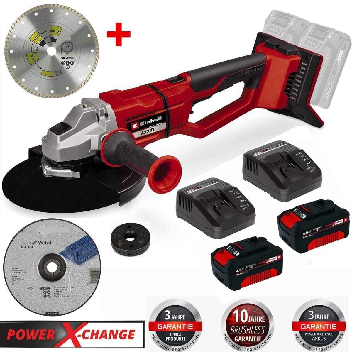Einhell Akku-Winkelschleifer Einhell AXXIO 18/125 Q Li-18 V,mit Akku 4 Ah / Ladegerät Trennscheiben