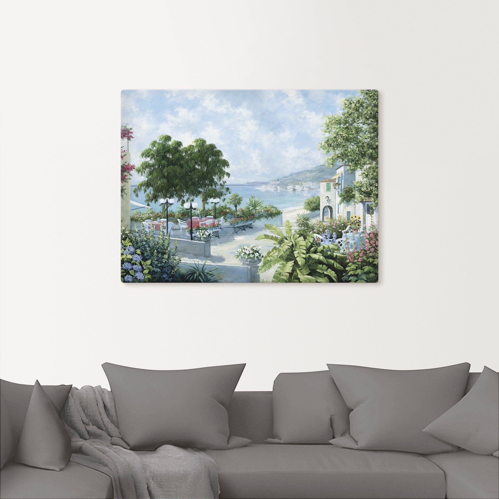 Artland Leinwandbild Ozeansicht, Garten (1 St), auf Holzrahmen gespannt