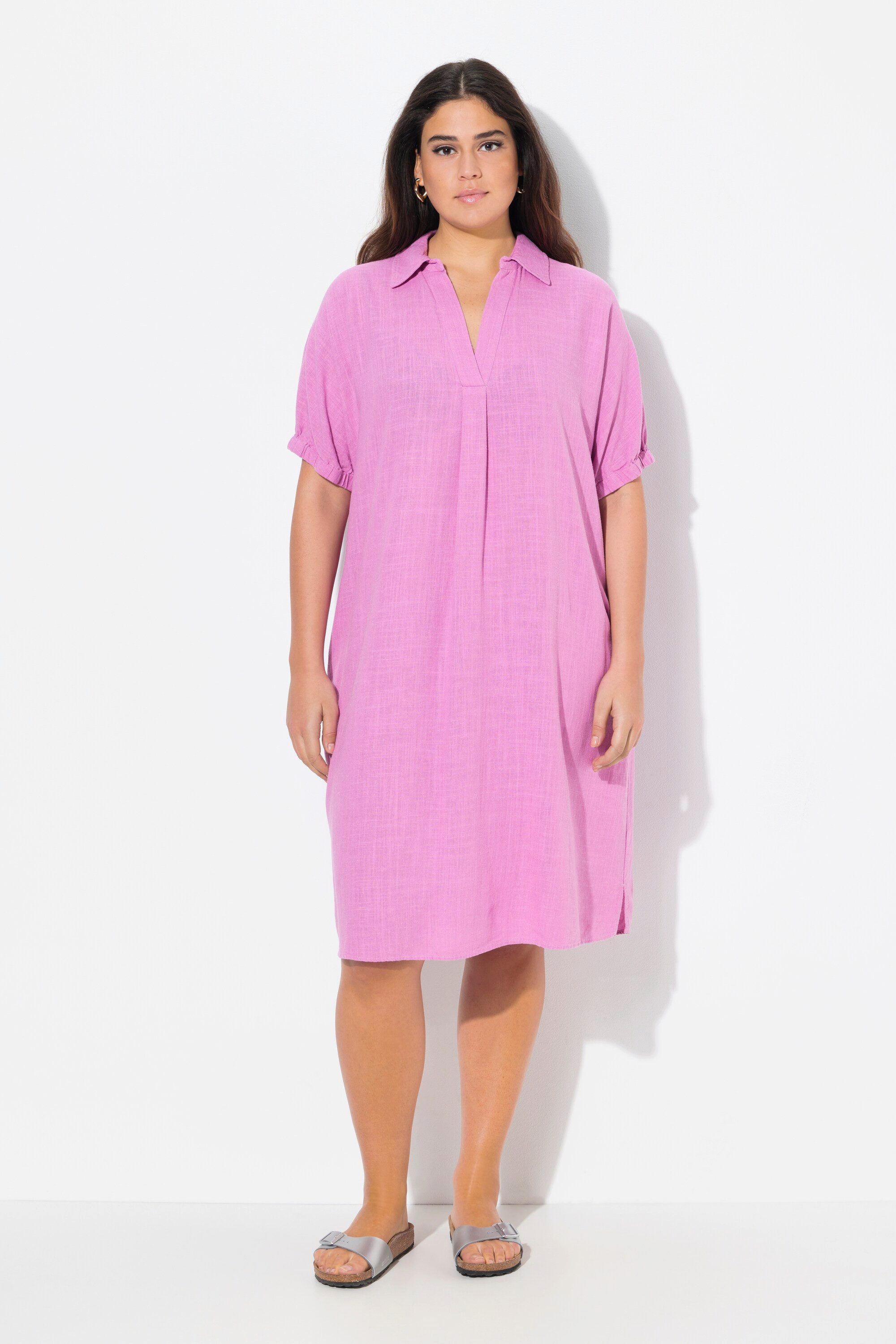 Ulla Popken Jerseykleid Kleid Leinenmix Oversized Hemdkragen Halbarm günstig online kaufen
