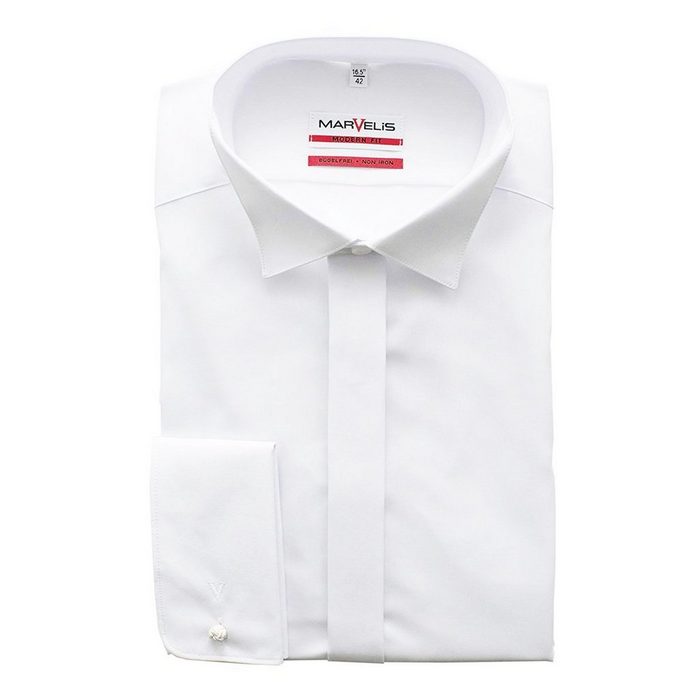 MARVELIS Smokinghemd Galahemd - Modern Fit - Kläppchen - Weiß Galahemd