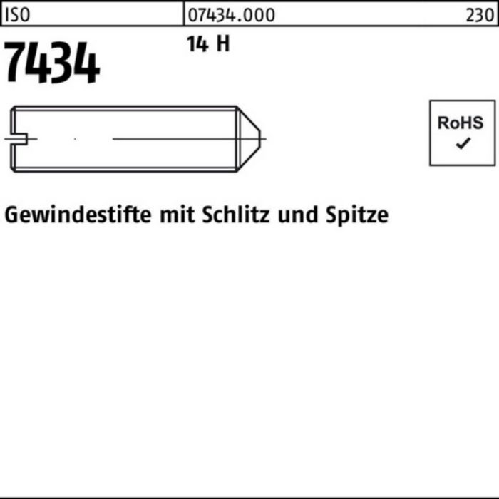 Reyher Gewindebolzen 200er Pack Gewindestift ISO 7434 Spitze/Schlitz M4x 6 14 H 200 StückI