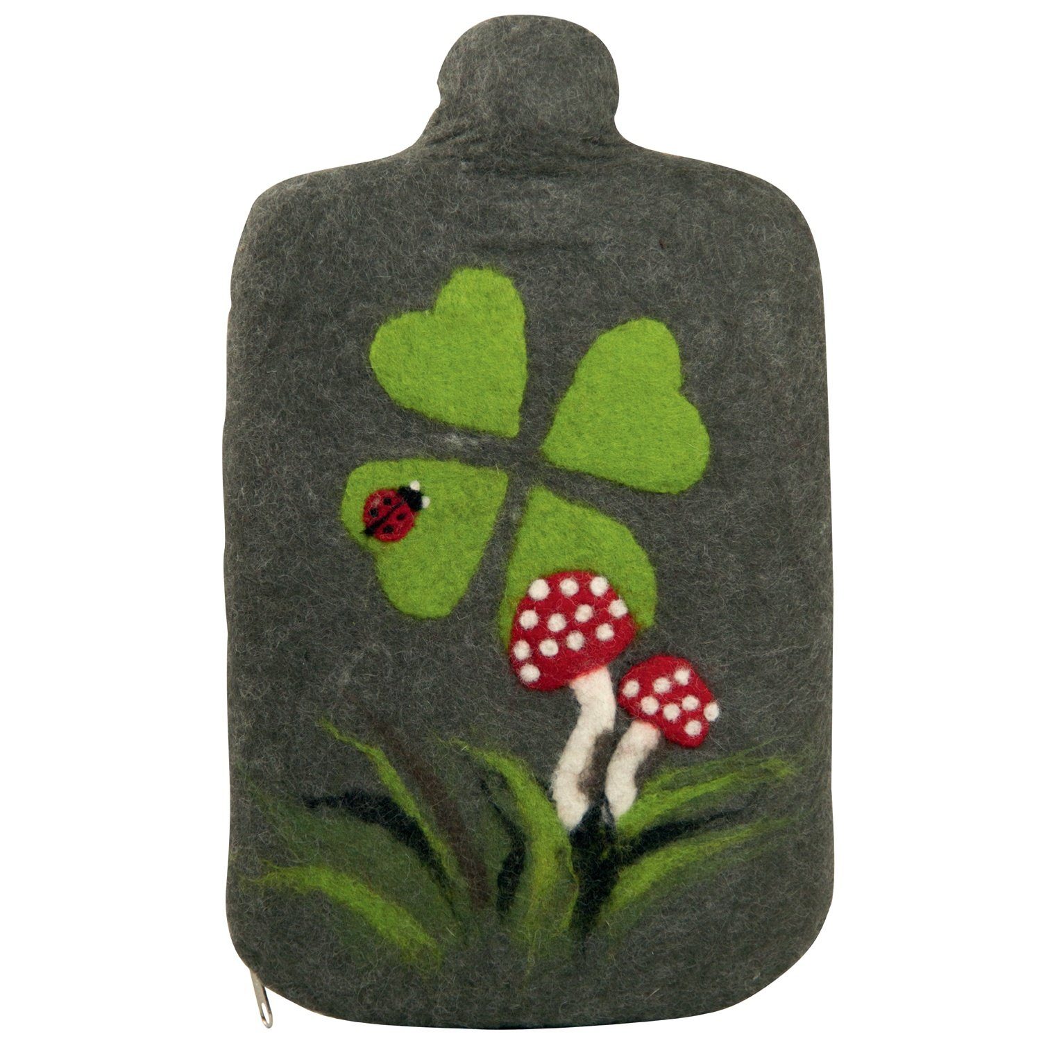 Hugo Frosch Wärmflasche Öko 2,0 l formstabil Made in Germany mit Filzbezug Klee, Made in Germany, langlebig, auslaufsicher, waschbarer Bezug