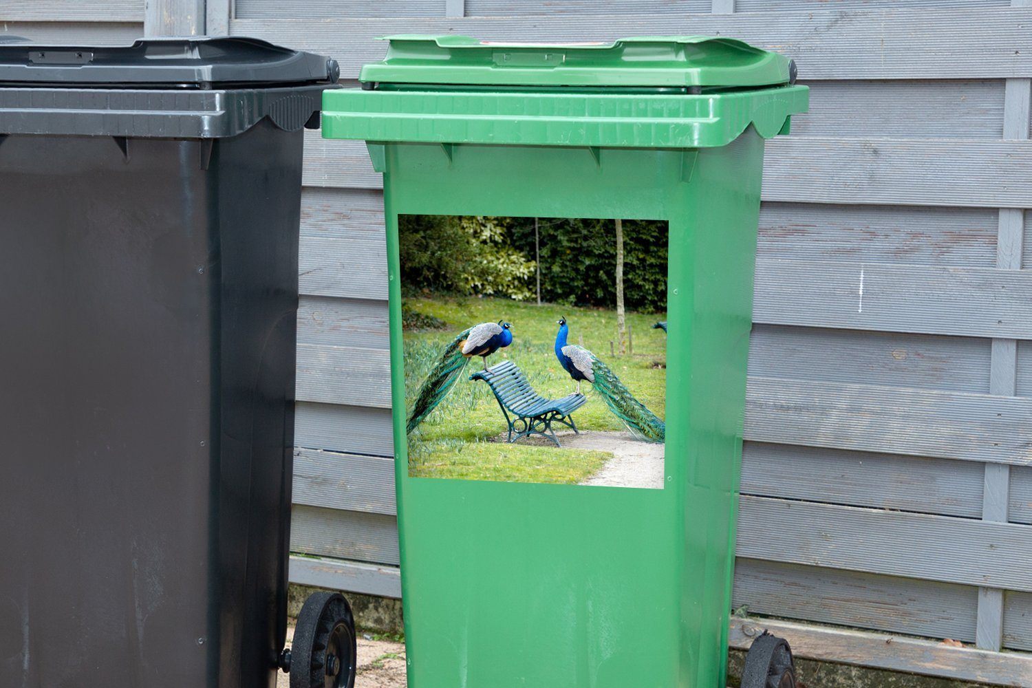 Bank MuchoWow Wandsticker Park Mülleimer-aufkleber, - Abfalbehälter Container, Sticker, - (1 Pfau St), Mülltonne,