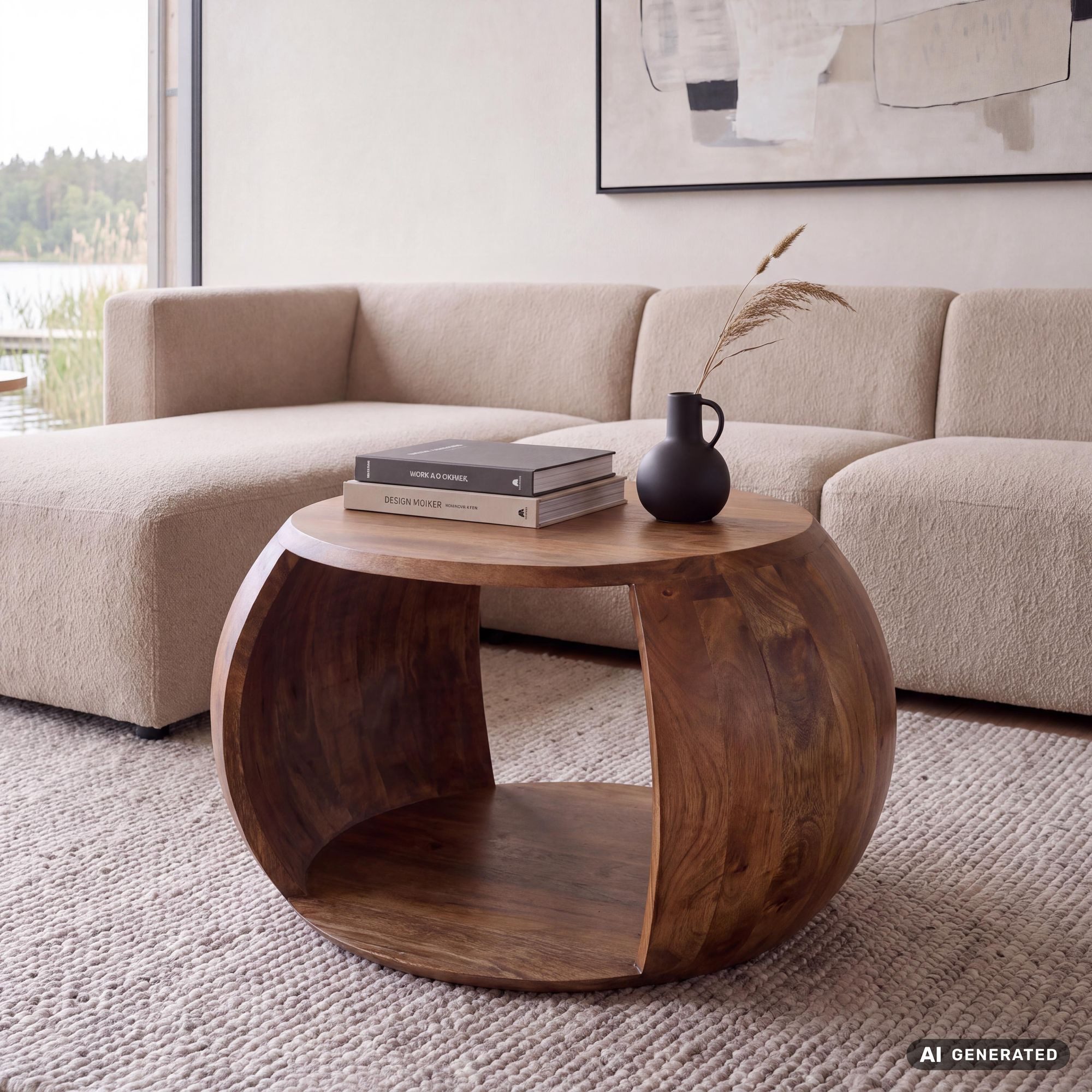 FINEBUY Couchtisch FB116317 Sofatisch Mango Massivholz 60cm Wohnzimmertisch Ablagefach (Harmonisches Design trifft natürliche Eleganz), Handgefertigte Qualität für stilvolles Wohnen