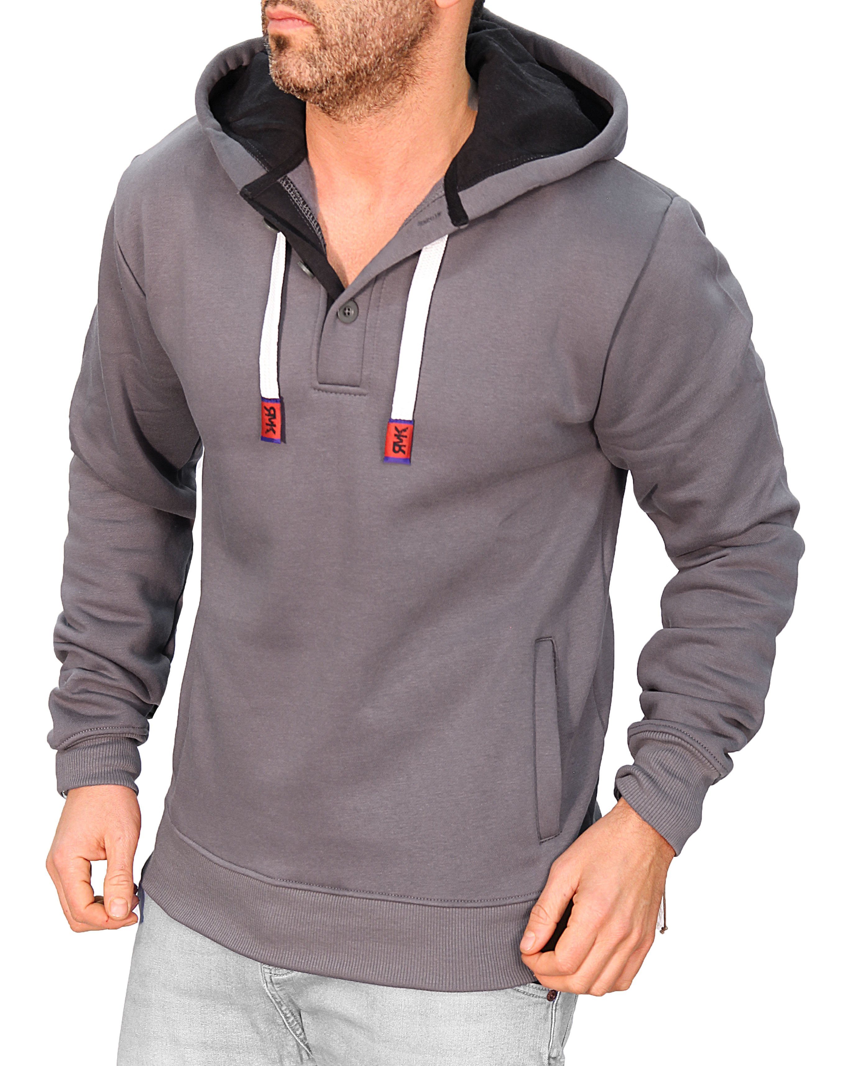 RMK Hoodie Herren Kapuzenpullover Langarmshirt Kapuze Basic Longsleeve Taschen mit Kapuze Anthrazit