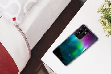 MuchoWow Handyhülle Nordlichter - Sternenhimmel - Farben, Phone Case, Handyhülle Samsung Galaxy S21 Ultra, Silikon, Schutzhülle