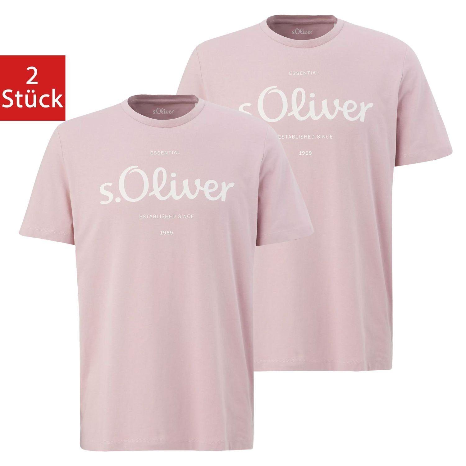 s.Oliver T-Shirt Red-Label (2-tlg) kurzarm, Rundhals-Ausschnitt, Logo-Aufdruck, im 2er Pack Rosé