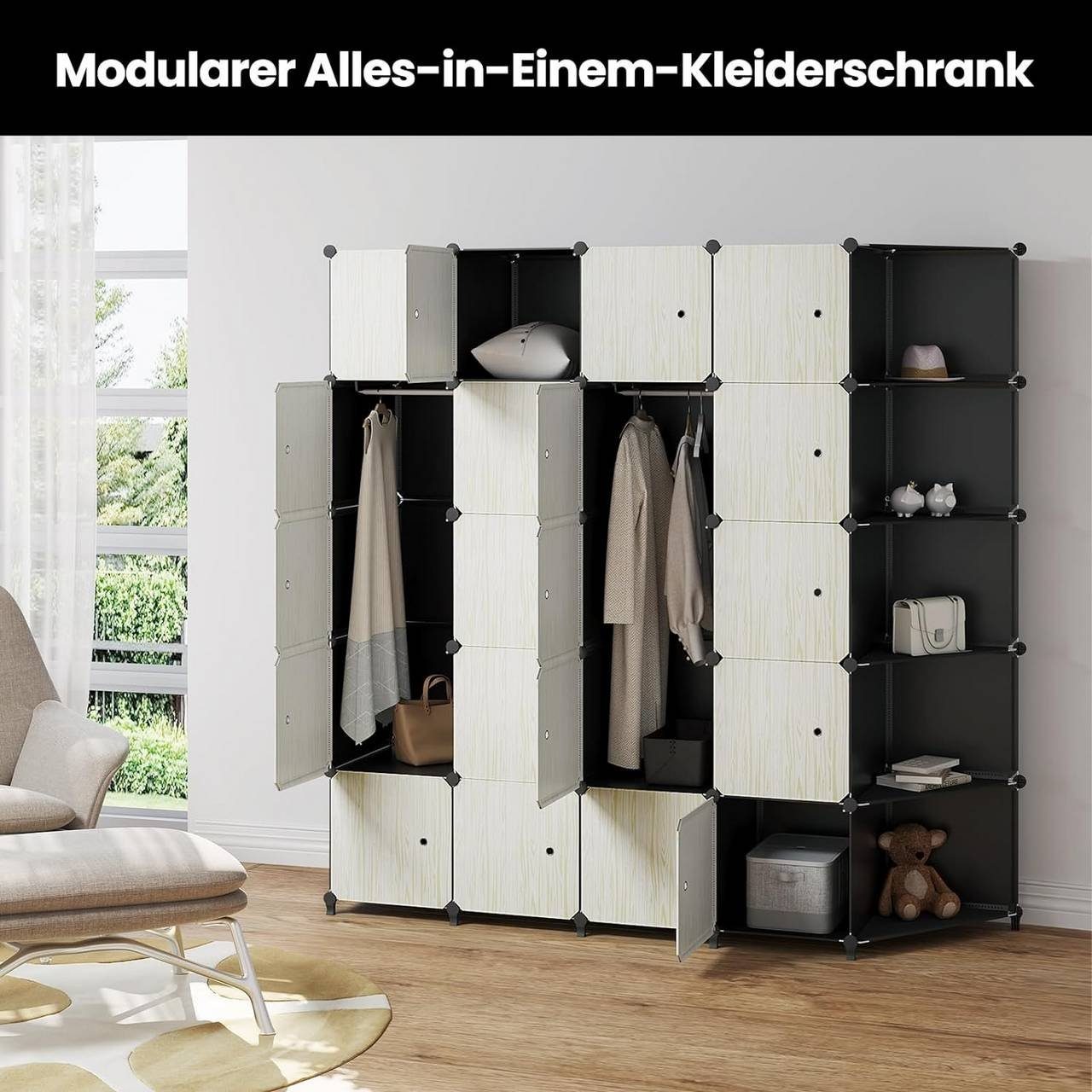 Kleiderschrank mit Steckregal Woltu DIY (1-St) Türen Garderobenschrank