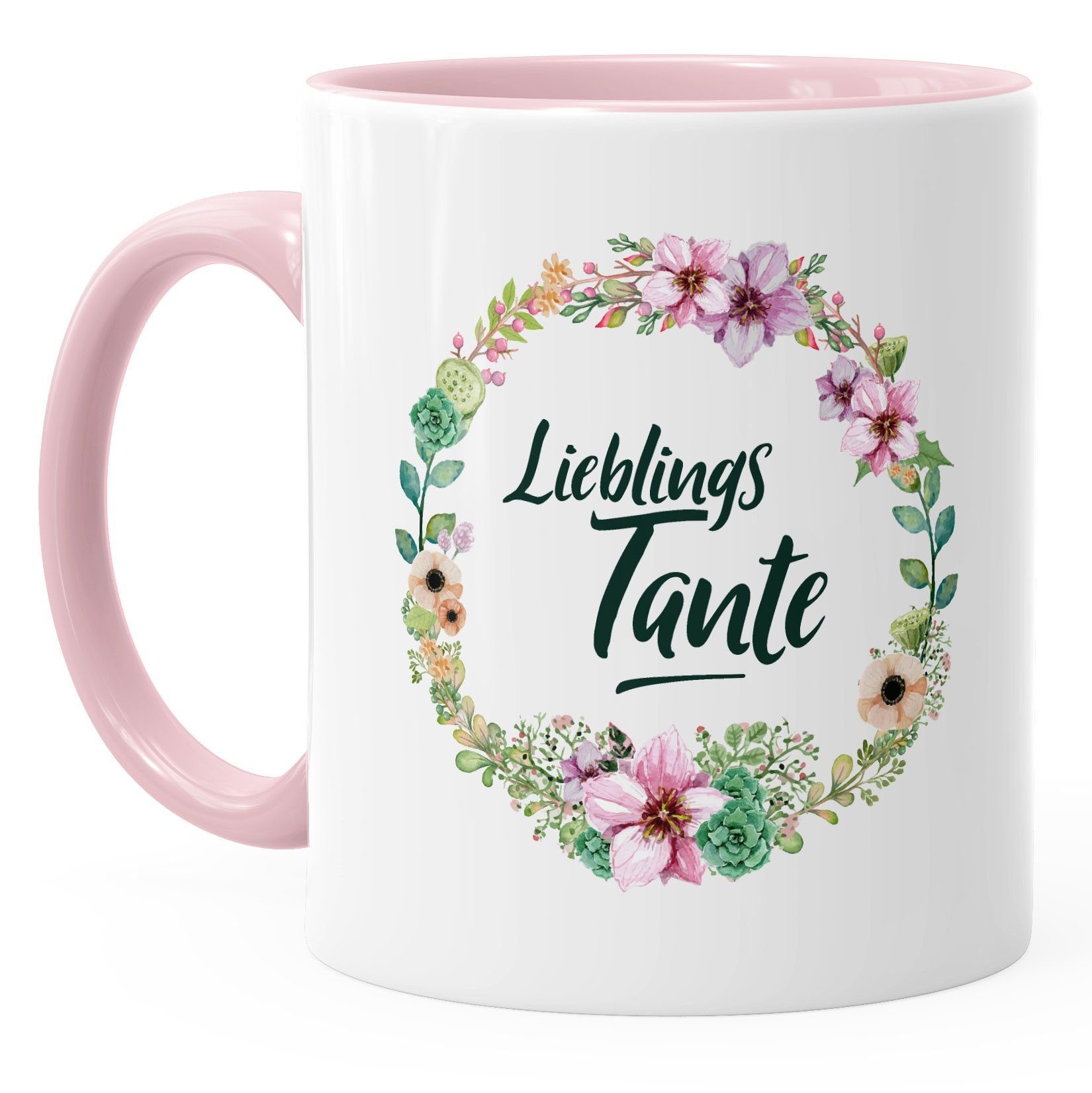 MoonWorks®, rosa Teetasse Innenfarbe mit für Familie MoonWorks glänzend Keramik Tante Keramiktasse Geschenk Lieblingstante Kaffeetasse Tasse Tasse