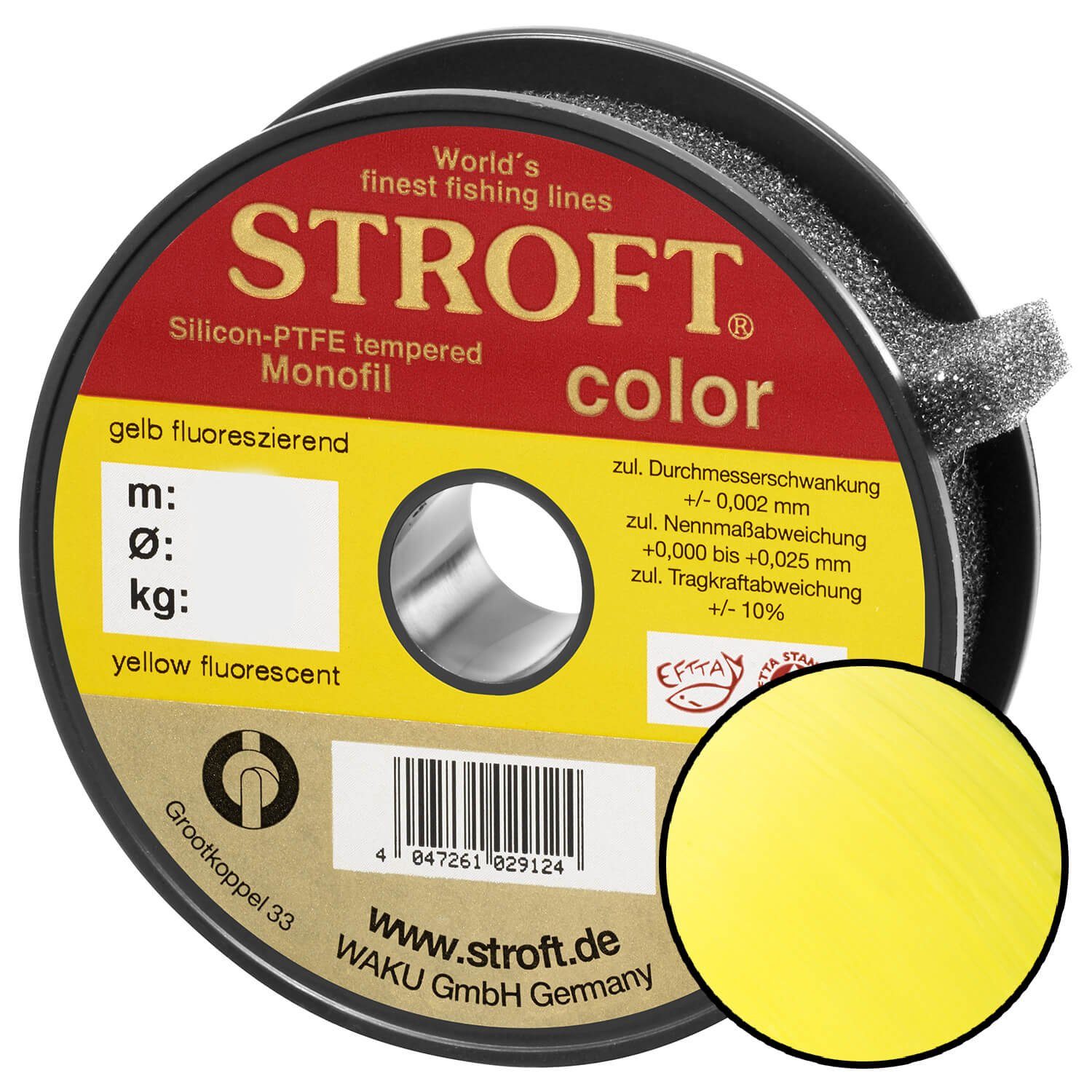 Stroft Angelschnur STROFT Color Monofile Angelschnur Gelb Fluo, 25 m Länge, (1-St)