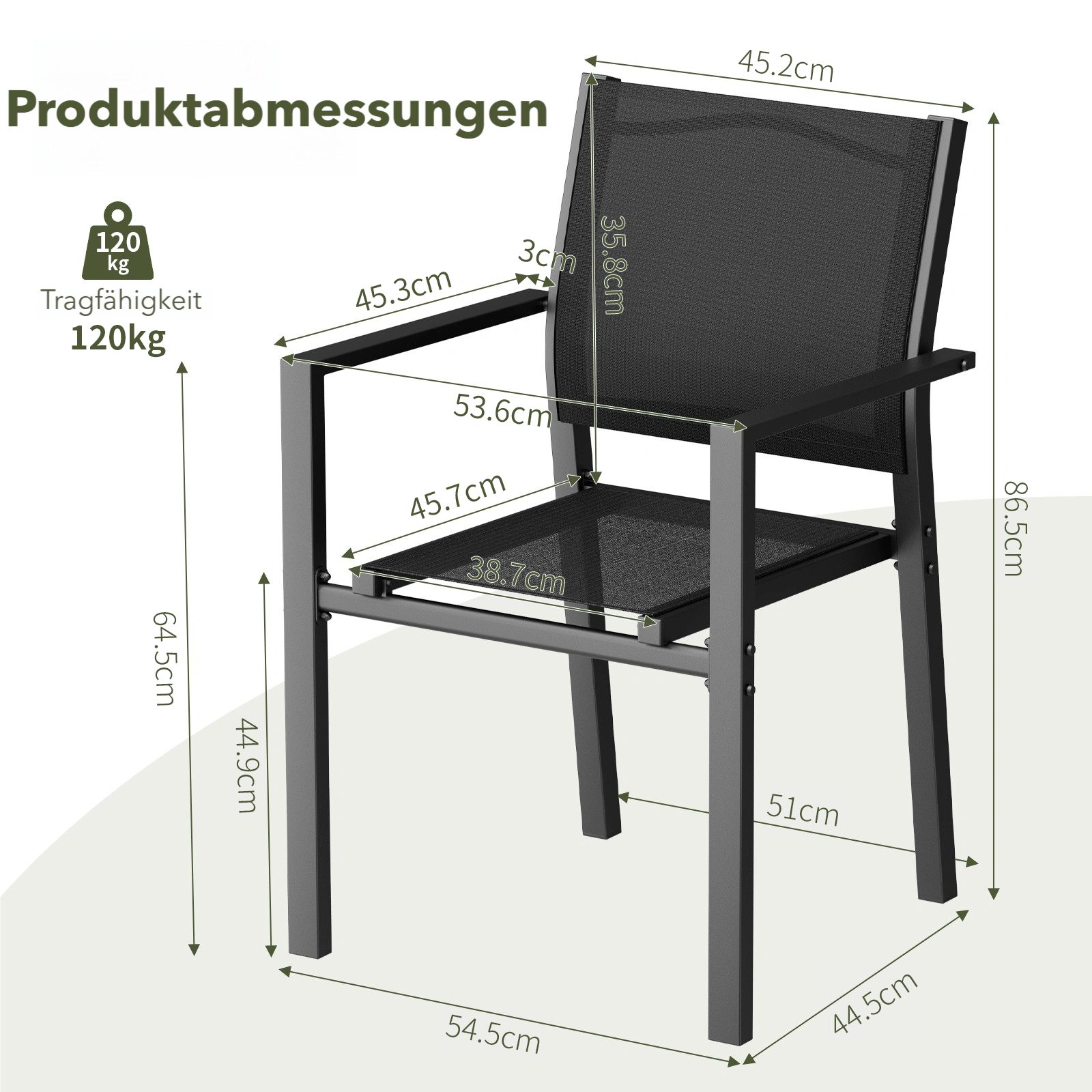 TLGREEN Gartenstuhl,Stapelstühle,Teslin und Metallgestell Balkonstühle mit Armlehnen, (Outdoor Essstühle, 2 St), für Terrasse Garten Pool, bis 120 kg, atmungsaktiv wetterfest