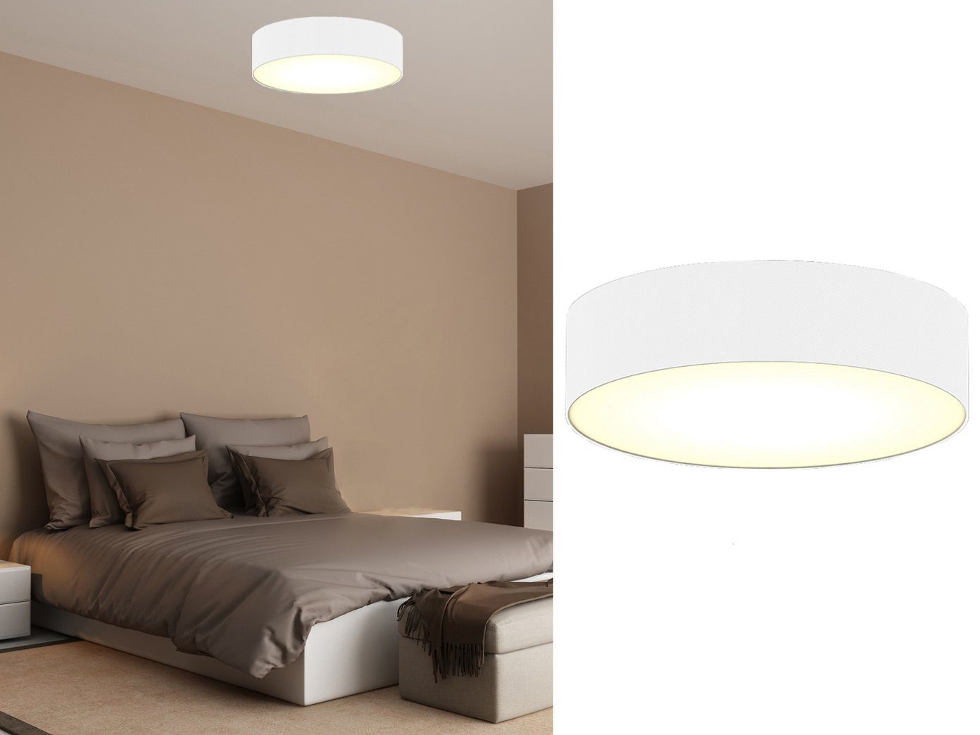 smartwares LED Deckenleuchte, Dimmfunktion, LED wechselbar, Warmweiß, große mit Stoff Lampen-schirm Weiß Design-klassiker Treppenhaus Ø 50cm