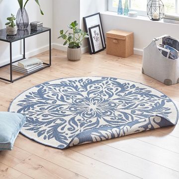 Teppich In- & Outdoor Wendeteppich Madrid rund blau creme, NORTHRUGS, rund, Höhe: 5 mm