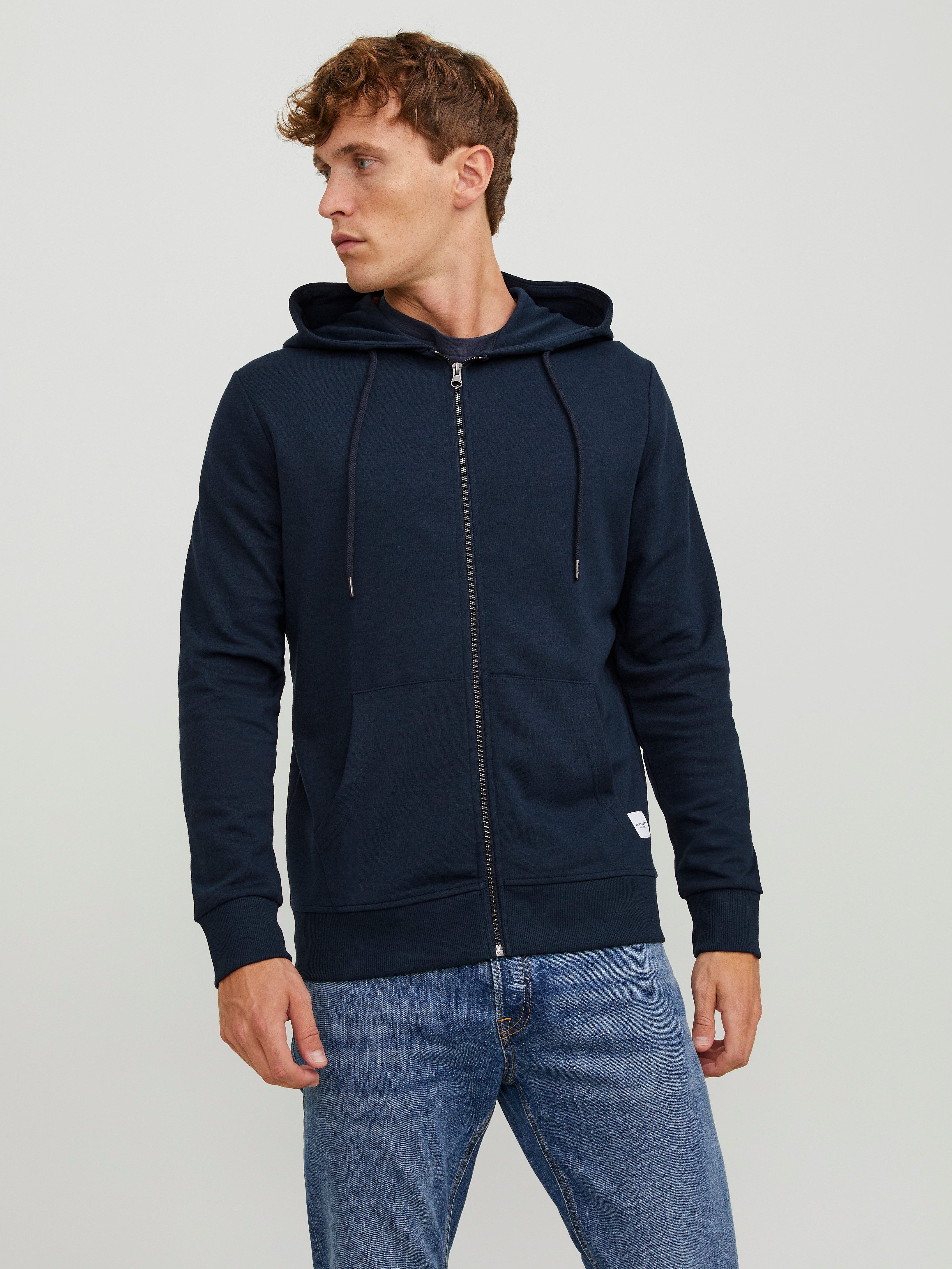 Jack & Jones Kapuzensweatjacke JJEBASIC Hoodie mit Rippbündchen und angenehmem Tragegefühl unifarben, modisch, regular fit, Baumwollmischung, Rundhals