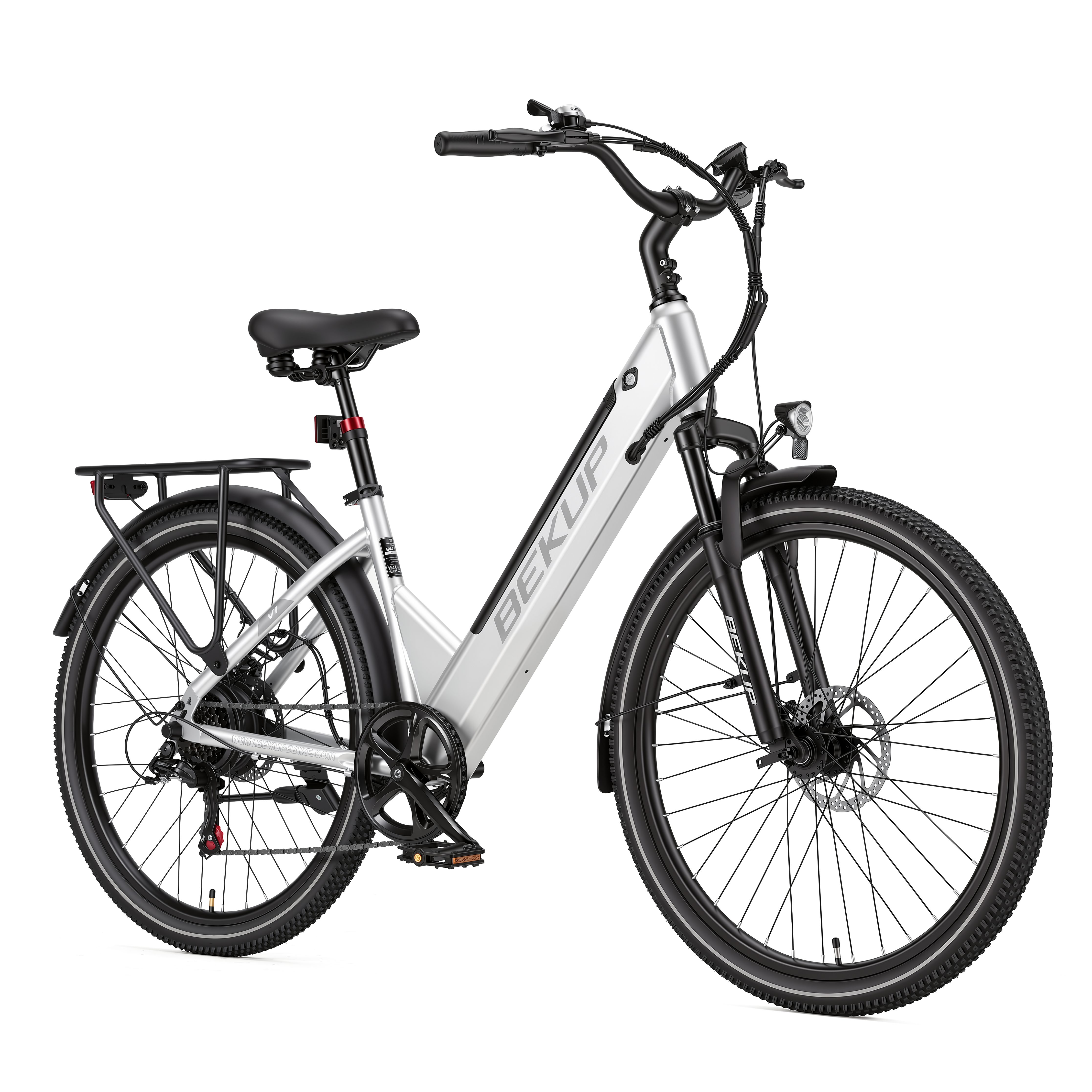 BEKUP E-Bike Cityrad V1 26 Zoll Cityrad, 522 Wh Akku, 45 Nm, Tiefeinsteiger, 7-Gang, 7 Gang Shimano Shimano Tourney TZ Schaltwerk, Kettenschaltung, Heckmotor, 522 Wh, (Komplettset, E-Bike inklusive Akku und Ladegerät), Entspannt pendeln – bis 75 km, Federgabel und Komfortsattel