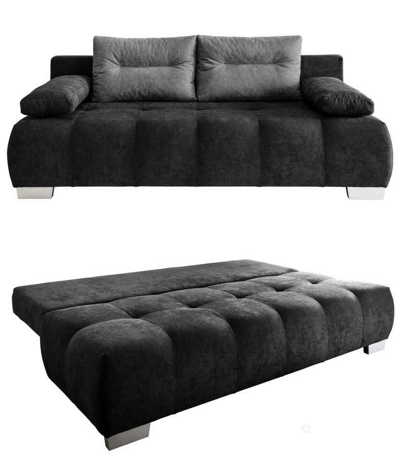 luma-home Schlafsofa 17210, mit Bettkasten 205 cm breit, attraktive Steppung, Federkern, Bettfunktion, Bezug Mikrofaser, Anthrazit