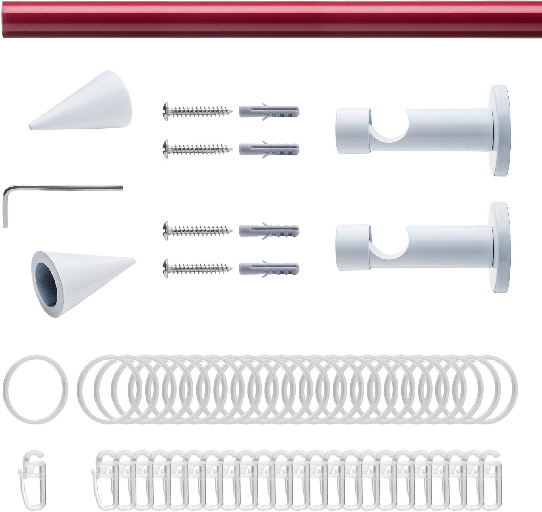 Liedeco Gardinenstange Fertigstilgarnitur 20 mm Power Celebration Spitze, Ø 20 mm, 1-läufig, Fixmaß, verschraubt, Eisen, Gardinenstange Komplett, Farbkombination