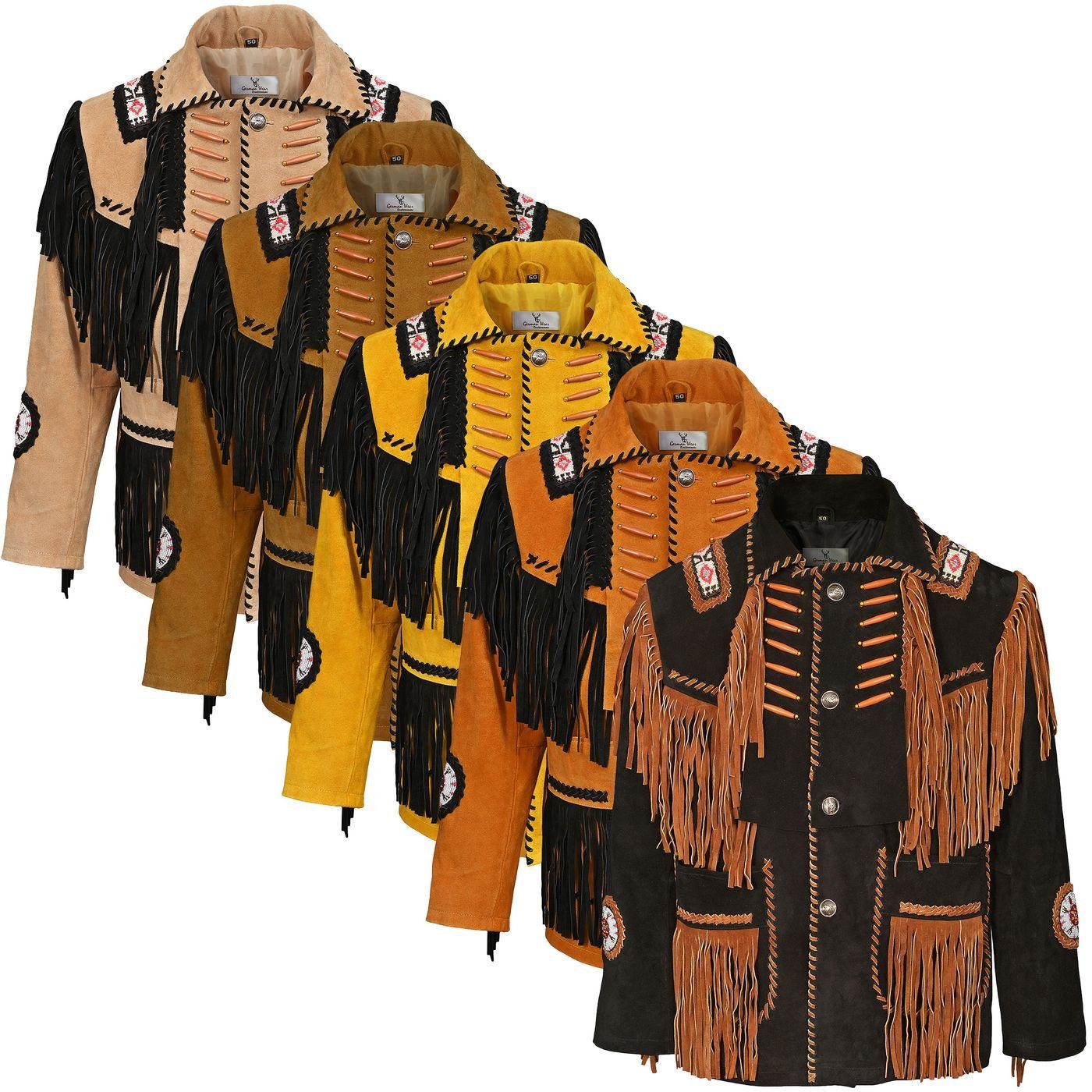 German Wear Trachtenjacke GW959J Herren Westernjacke Lange Reiter Jacke Western-Lederjacke