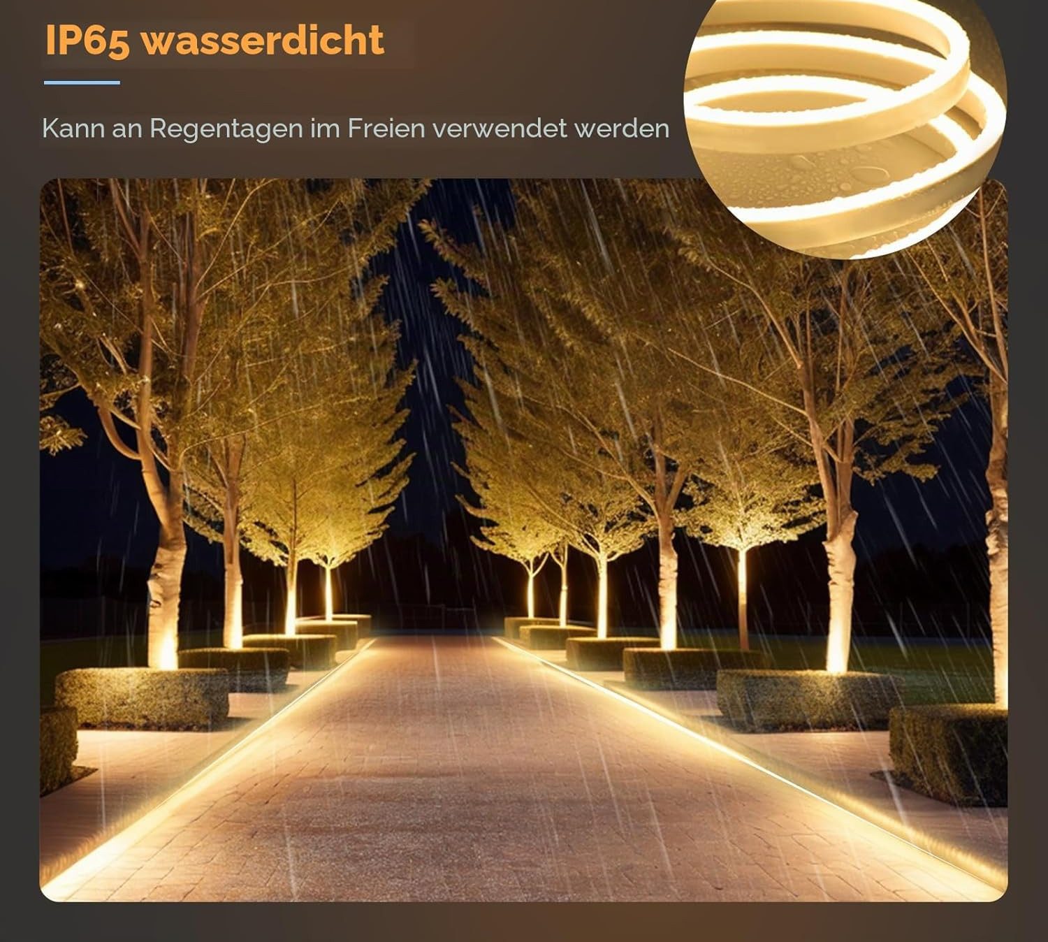 Athlix LED-Streifen Neon COB Streifen Weiß LED Strip, Wasserdicht Innen Außen, IP65 Wasserdicht, 120 LEDs pro Meter, zuschneidbar