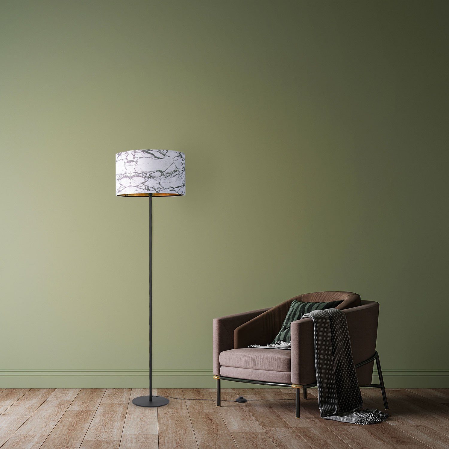 Wohnzimmer Marmor Kraft 525, ohne Leuchtmittel, Stehlampe Home Paco Weiß Schlafzimmer Design E27 Grau Stein