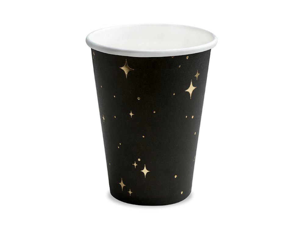 partydeco Dekobecher 260 Becher, 6 schwarz-gold Stück Sterne, ml