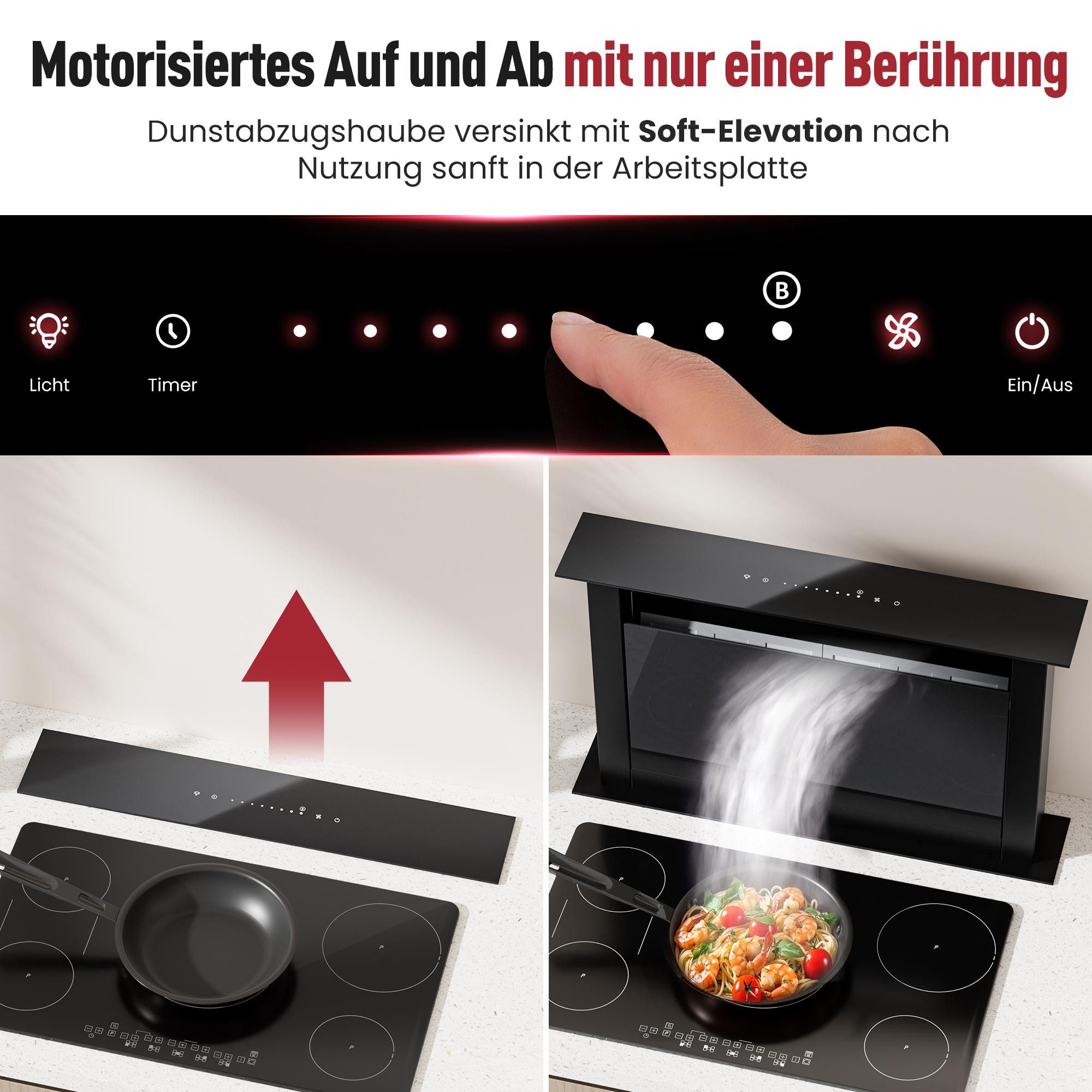 Levivo Deckenhaube A++ Dunstabzugshaube 60cm und 90cm Umluft & Abluft mit 600 m³/h A++ Dunstabzugshaube 60cm und 90cm Umluft & Abluft mit 600 m³/h, Aktivkohlefiltern, Fettfiltern, LED-Beleuchtung