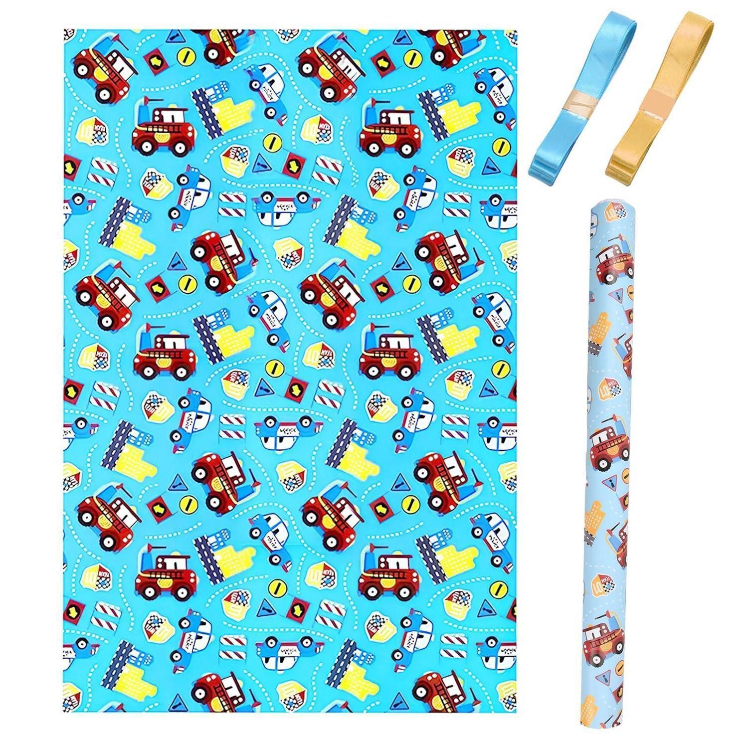 LuxusKollektion Geschenkpapier Geschenkpapier Set Blau Himmelblau Gold 51x75cm, (5St)