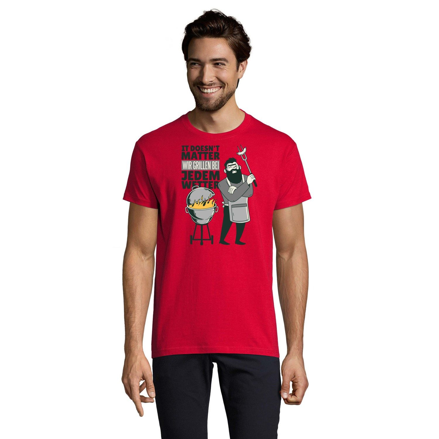 Blondie & Brownie T-Shirt Grillen bei jedem Wetter Herren T-Shirt BBQ Print Grillmeister (Einzelstück, Einzelartikel) GrillenWetter Herren Tee Grillmeister