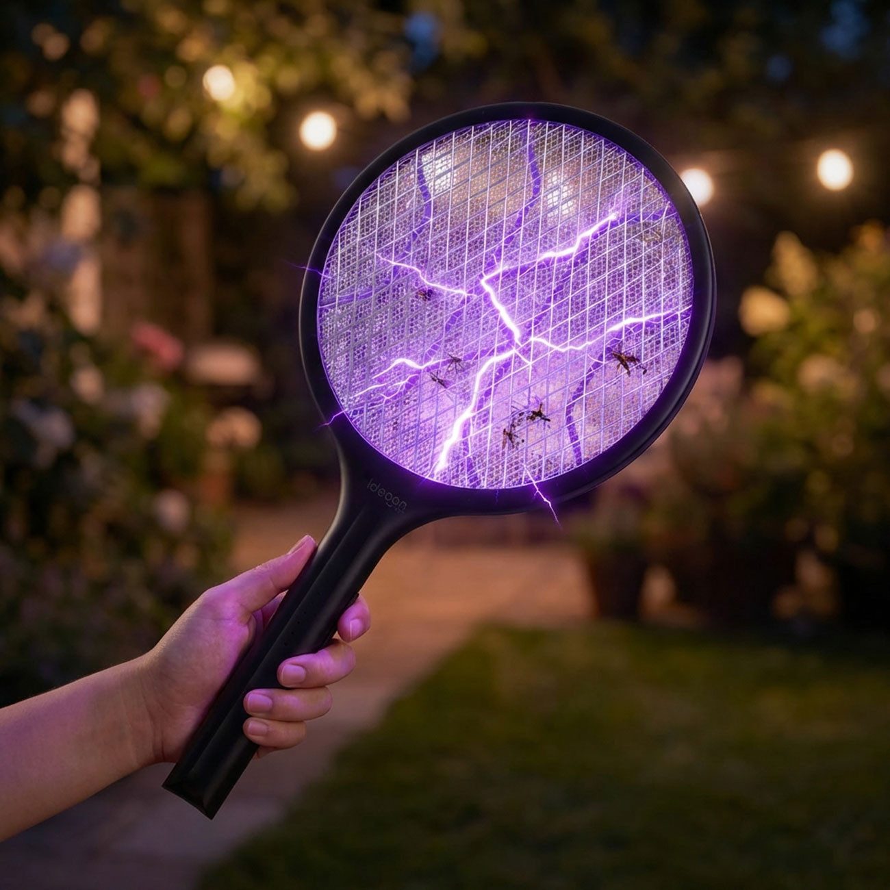 shop'n smile ideoon Fliegenklatsche Elektrischer Mückenfänger mit Akku & UV-Licht Schutzgitter & USB-C, UV-Licht 360–400 nm, Hochspannungsgitter, Schutzgitter, ergonomisch