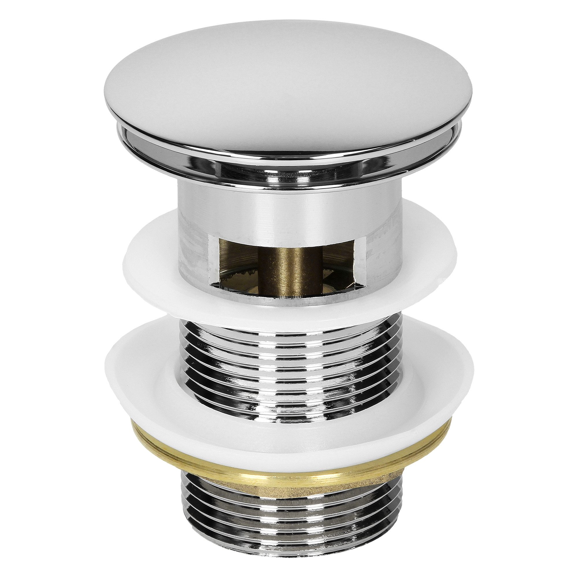 LuxeBath Ablaufgarnitur Ablaufventil für Waschbecken & Waschtisch Pop Up Ventil Doppeldichtung (Komplett-Set) Abflussgarnitur aus Messing verchromt mit Überlauf Universal Silber