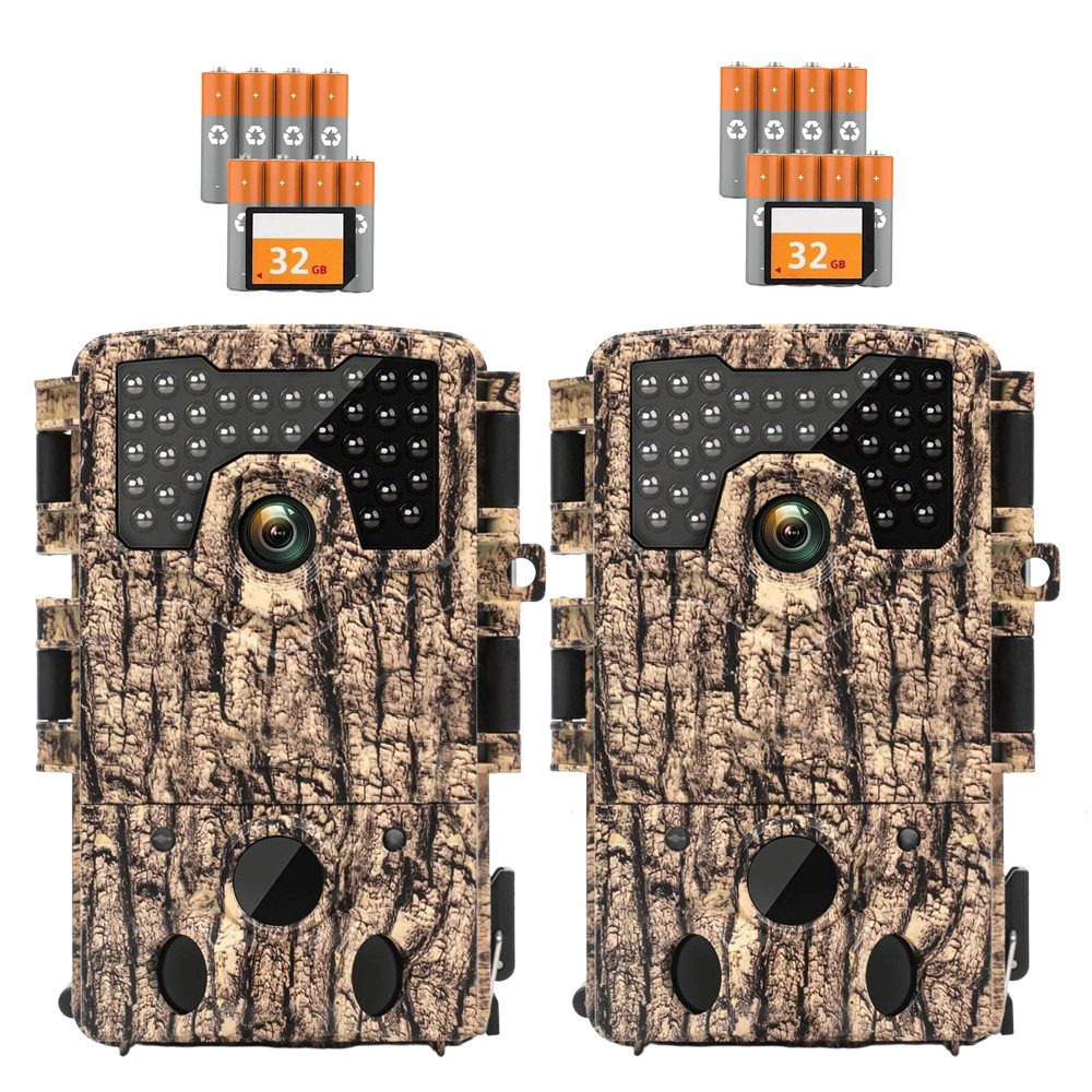 TWUFY Wildkamera Wildkamera 4K48MP HD Wildtierkamera mit 32GB Karte & 8 Batterien (Außenbereich, für Wildbeobachtung, für Outdoor Jagd & Naturbeobachtung, Wildtierkamera mit Nachtsicht Bewegungsmelder mit 850nm IR LEDs, 2-tlg., Nachtsichtkamera Jagdkamera,0,2 s Auslösegeschwindigkeit, 120 ° Weitwinkel,IP66 Wasserdicht für Wildlife Monitoring)