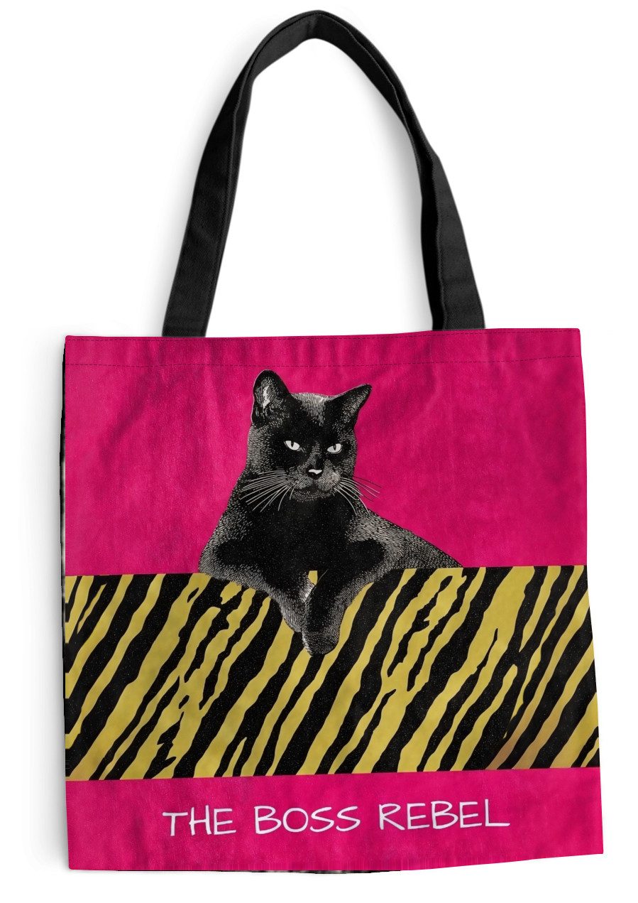 MuchoWow Shopper Katze - Boss - Rosa - Tigerdruck, Handtasche, Damen und Herren, Schultertasche, Umhängetasche, Tote Bag