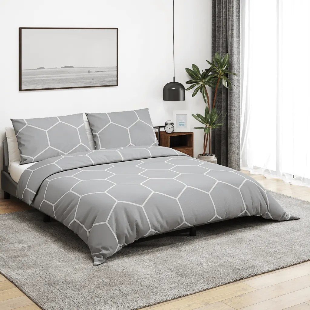 vidaXL Bettbezug vidaXL Bettwäsche-Set Grau 200x200 cm Baumwolle