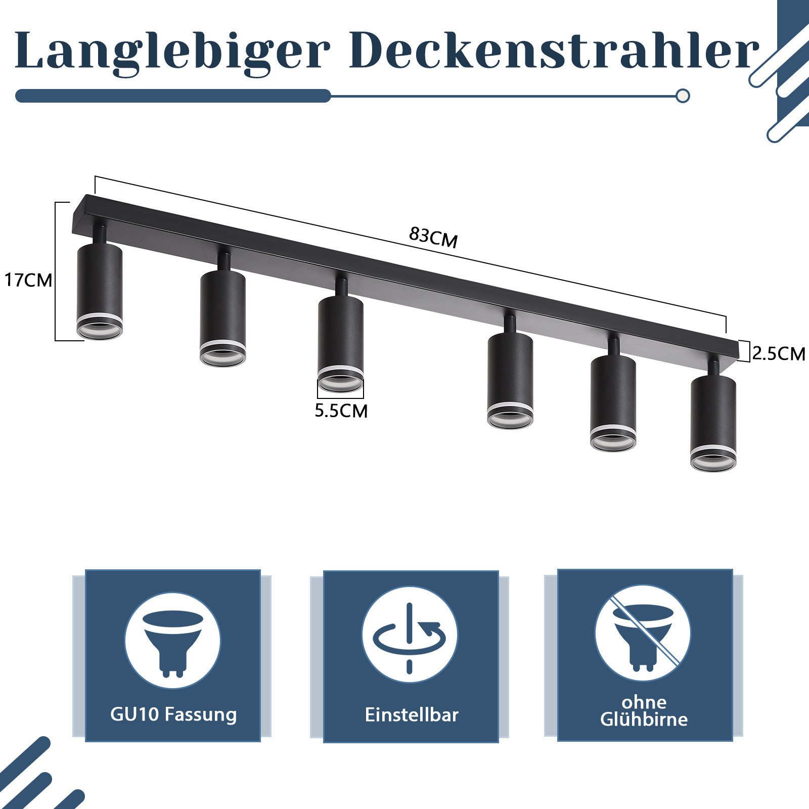 ZMH Deckenstrahler 6 Flammig Schwarz/Weiß GU10 Deckenlampe Modern Schwenkba günstig online kaufen