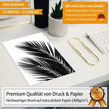 Hyggelig Home Poster Hyggelig Home Premium Poster Set - 7 passende Bilder OHNE RAHMEN im stilvollen Set - Bild Wand Deko - 3 x DIN A3 + 4 x DIN A4 - Set Palmenblatt, Pflanze (Set, 7 St), Knickfreie Lieferung Qualitätsdruck Dickes Papier