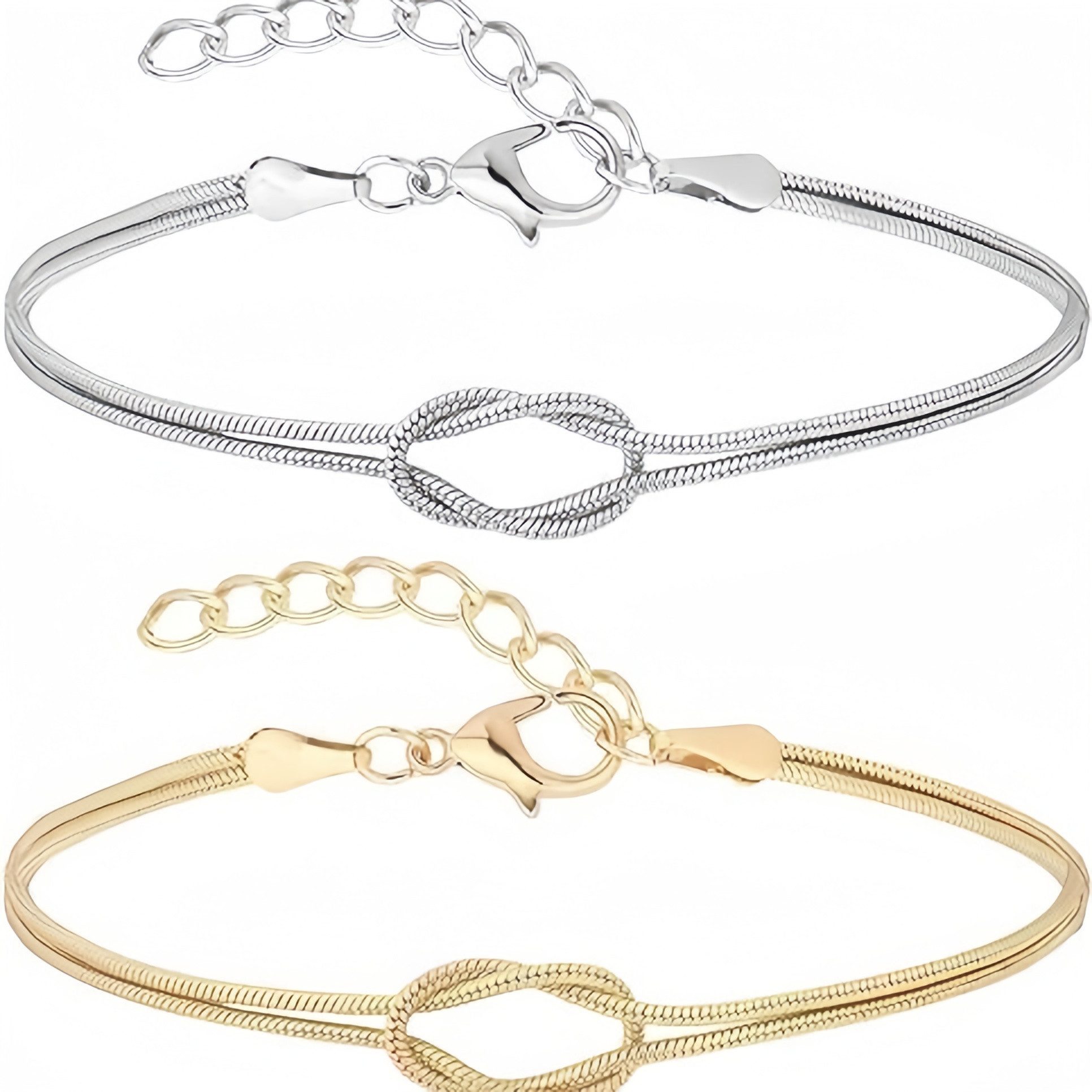 FOUORTUNATE-BEE Armband Set 2er Set Damenarmbänder Gold & Silber – Verstellbare Paararmbänder, Modische Gold-Silber Armband-Kombi für Damen – Stacking & Geschenkidee