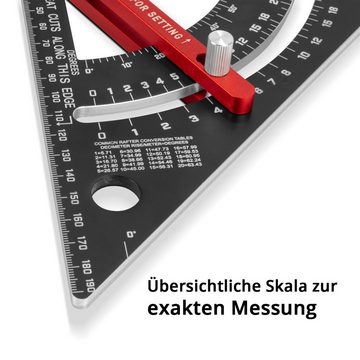 STAHLWERK Winkelmesser Winkeldreieck mit Anschlag, metrischer Aluminium-Winkelmesser, Anschlagwinkeldreieck