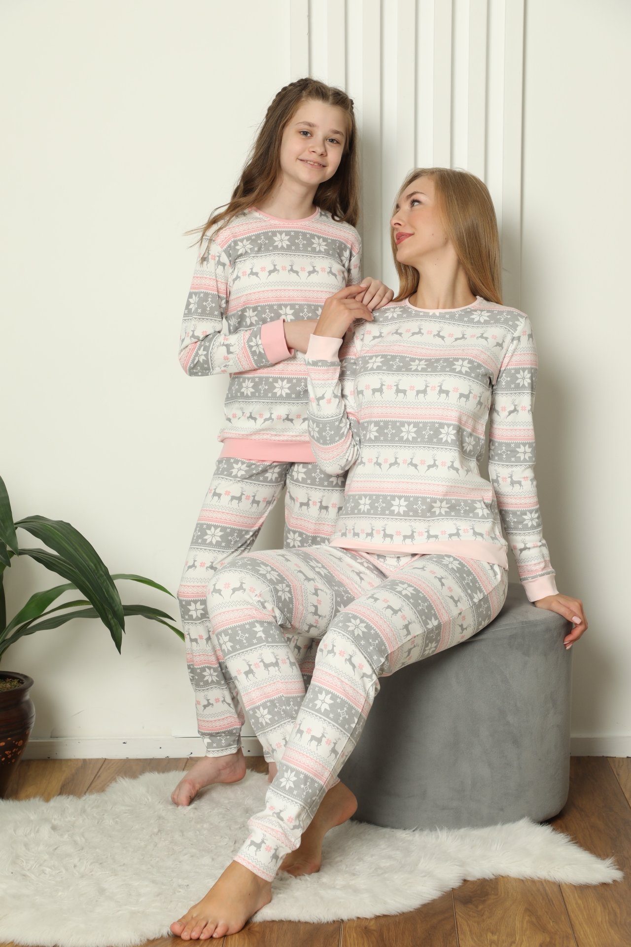 LOREZA Pyjama Mädchen 100% Interlock langarm kariert tlg) Schlafanzug 2 Baumwolle (Set, Hausanzug