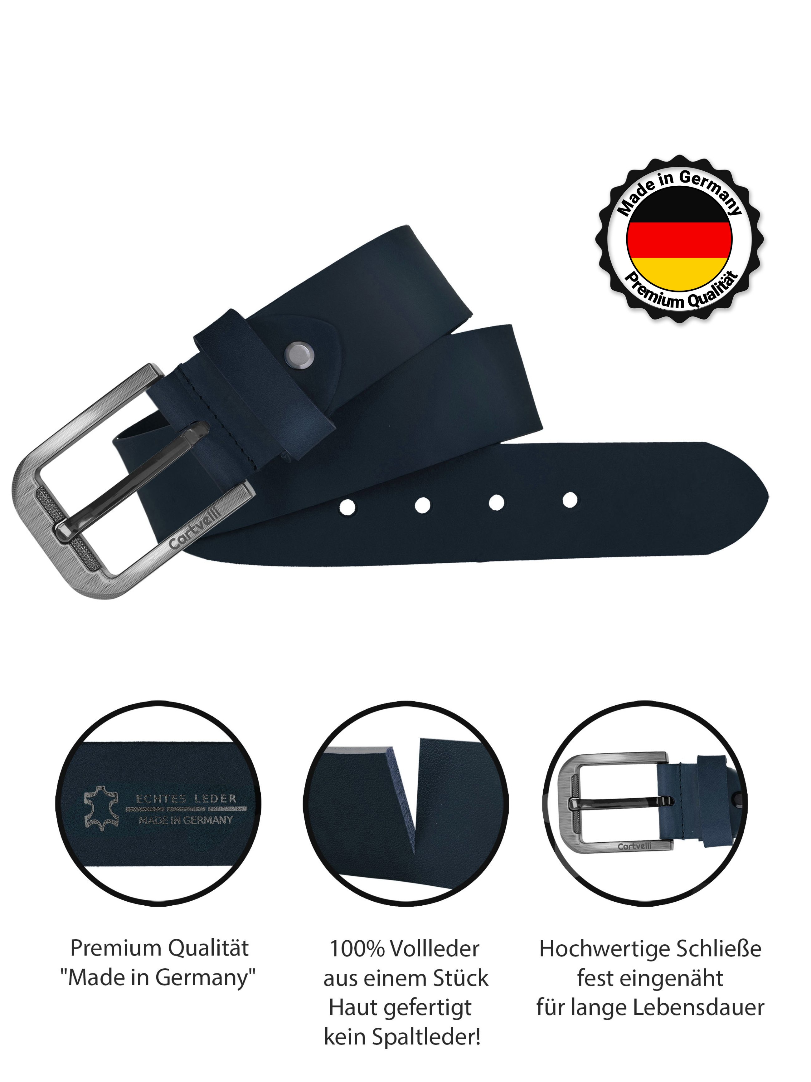 Cartvelli Ledergürtel Premium Ledergürtel 40mm Herren Made in Germany inkl. Geschenkbox Vollleder, robust, reißfest, langlebig, nickelfrei – Bild 3 von 5