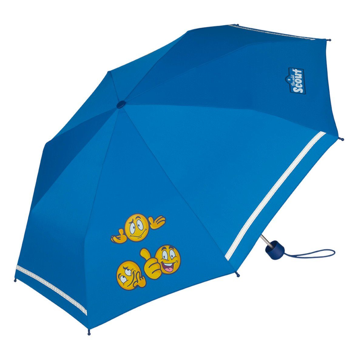 Scout Taschenregenschirm Kinder-Taschenregenschirm mit Reflektorstreifen Emoji blue, leicht