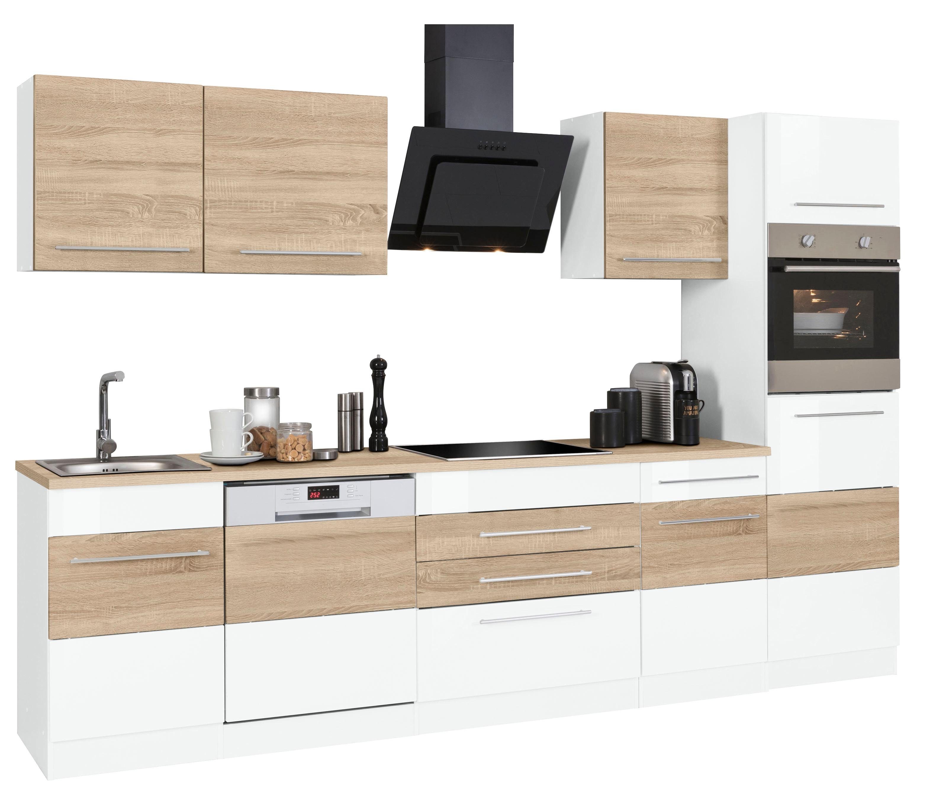 KOCHSTATION Küchenzeile KS-Trient, Breite 300 cm, wahlweise mit E-Geräten, mit Arbeitsplatte