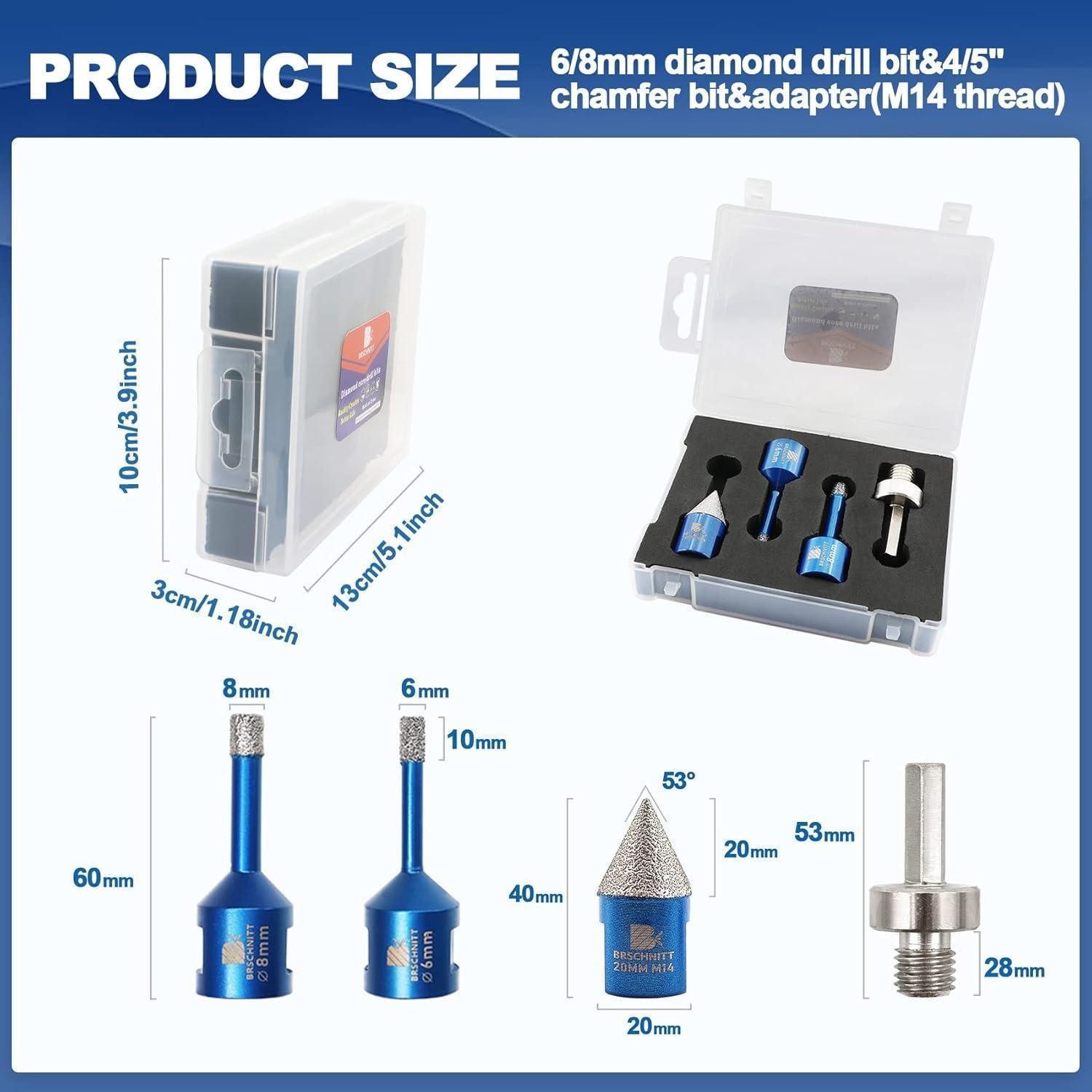 LuxusKollektion Fliesenbohrer Diamantbohrer Fliesenbohrer 6mm 8mm Fasenbohrer Porzellan KIT13