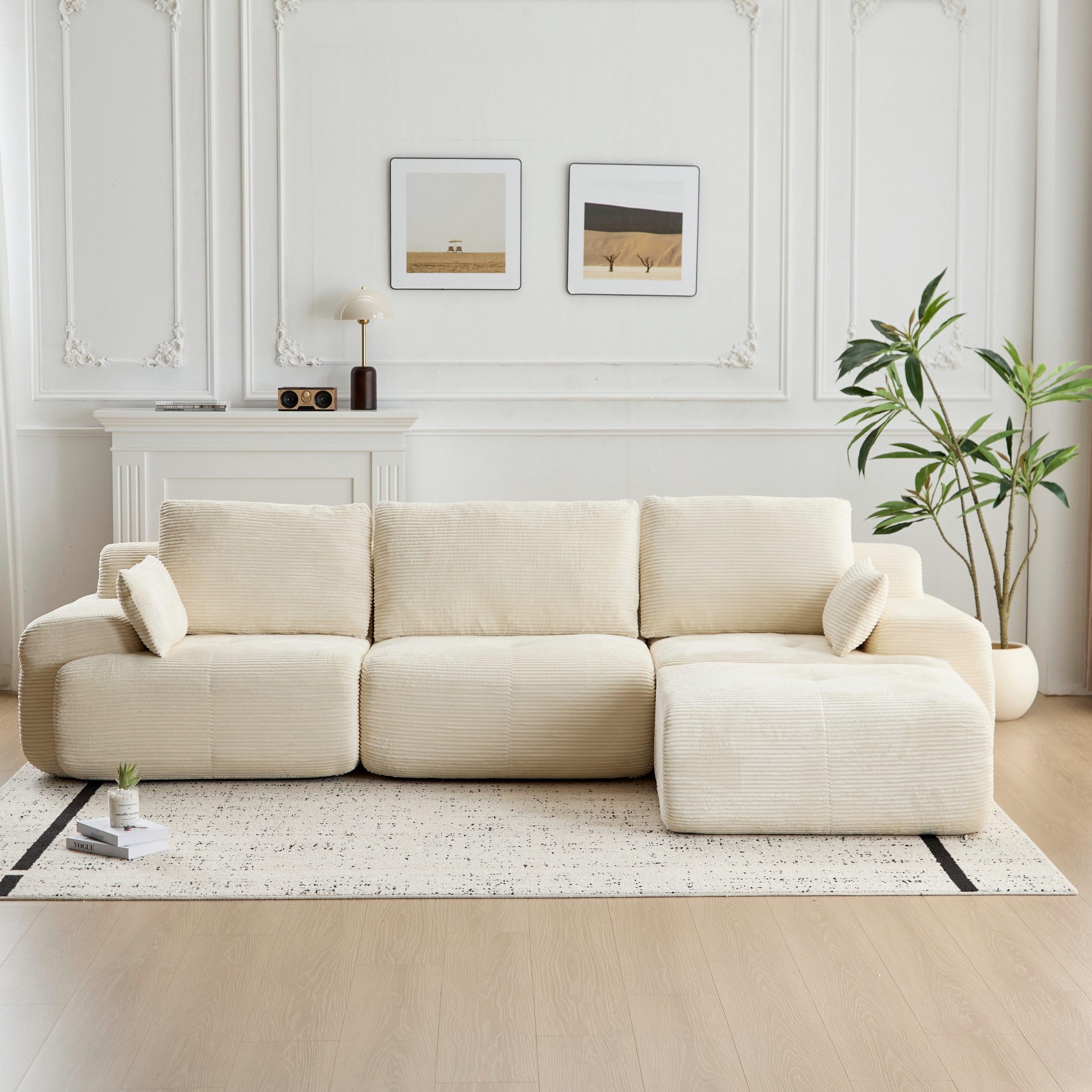 Leawin Ecksofa Ecksofa 3-Sitzer Sofa mit Hocker, ohne Montage, ergonomisch, Modulares Sofa, 32D Polsterung für Wohnzimmer, Schlafzimmer & Büro