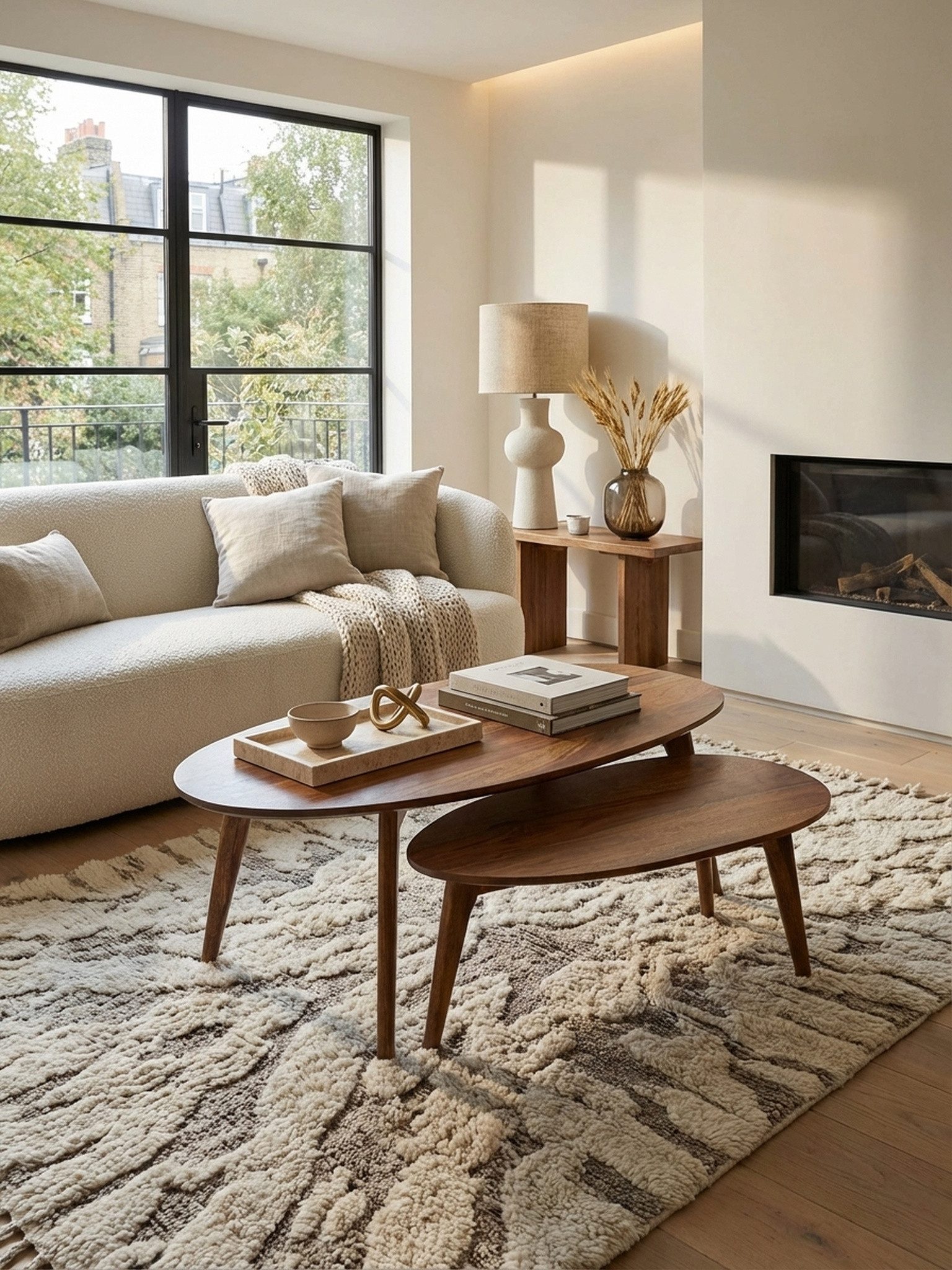 KADIMA DESIGN Satztisch Design Couchtisch 2er Set Massivholz Wohnzimmertisch Braun Sofatisch (Retro Tischset 2-teilig Beistelltisch Holz), Satztisch Holztisch Nierenform Kaffeetisch