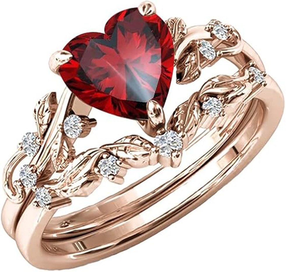 Jumpeak Trauring Trauring,Verlobungsring,ring gold damen 585 echtgold,2-Karat-Rubinring, Valentinstagsgeschenk,Jubiläumsgeschenk,geschenk für frau