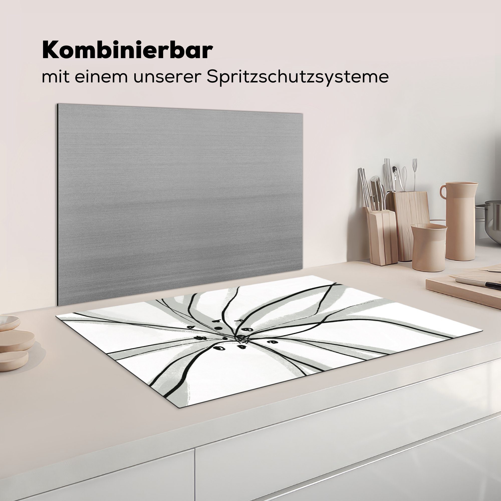 küche, Schutz Vinyl, - die Herdblende-/Abdeckplatte 81x52 Ceranfeldabdeckung tlg), Design, Induktionskochfeld - cm, MuchoWow Blumen Abstrakt für (1