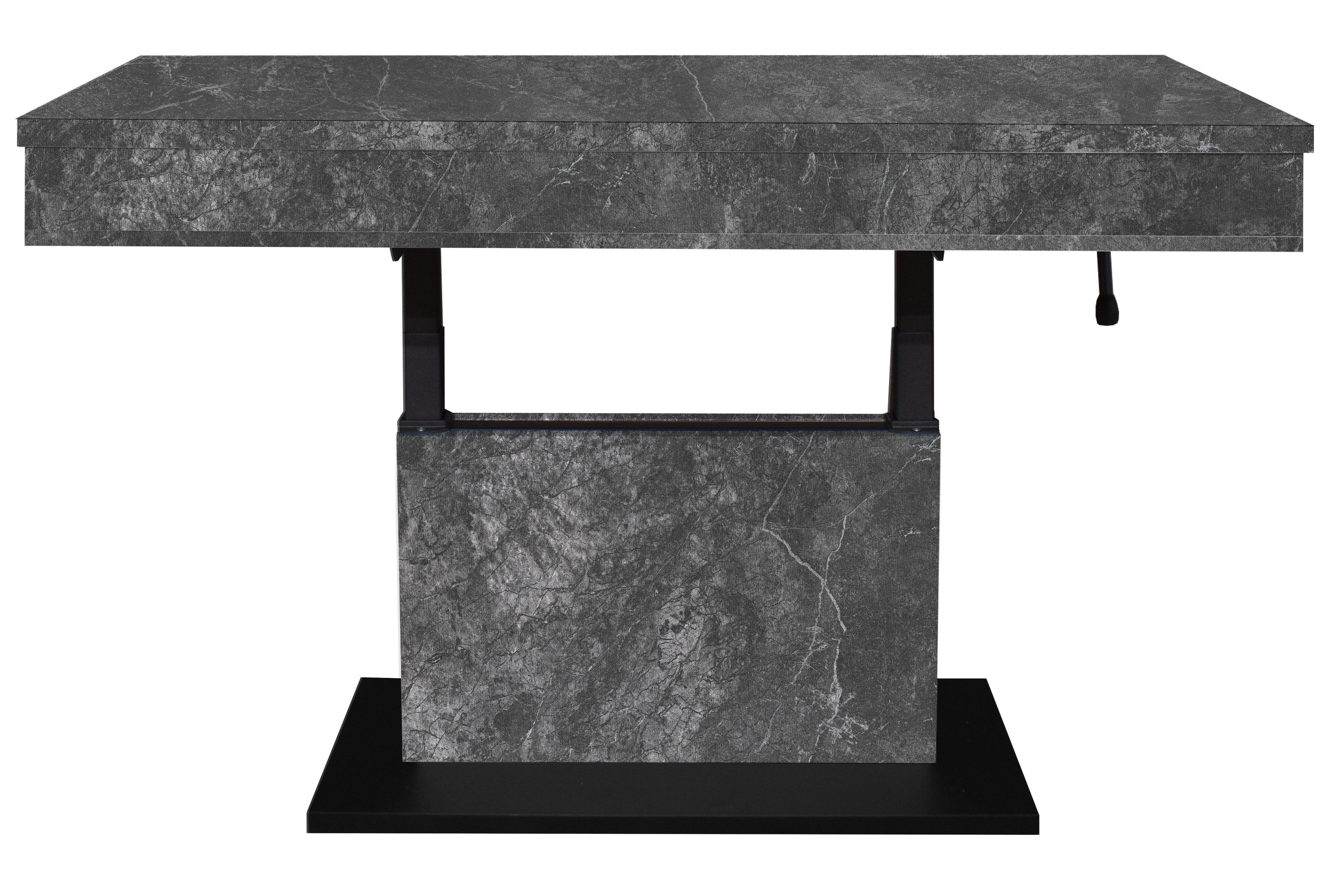 freiraum Couchtisch Lift, höhenverstellbar, keramik optik grau / schwarz - 110x58/77x60 (BxHxT)